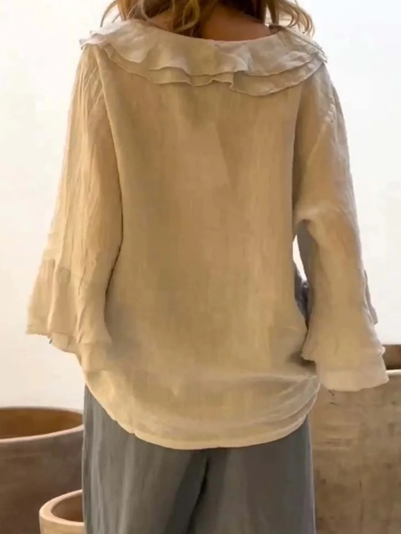 Full Size Ruffle Trim 3/4 Sleeve Blouse Plus Size - Image 9
