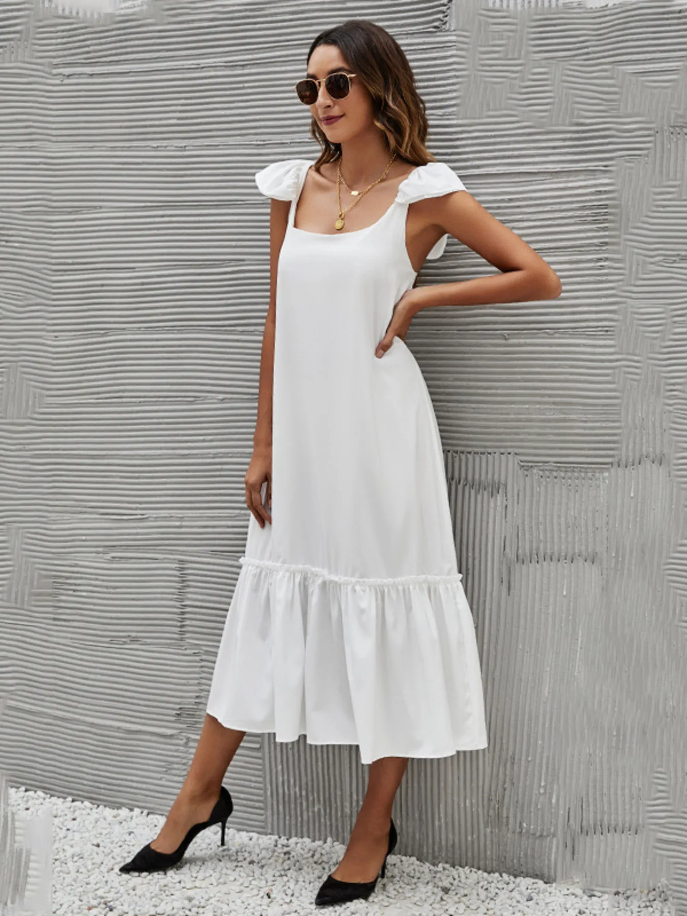 Full Size Ruffled Hem Midi Dress with Cap Sleeves Plus Size - Image 5
