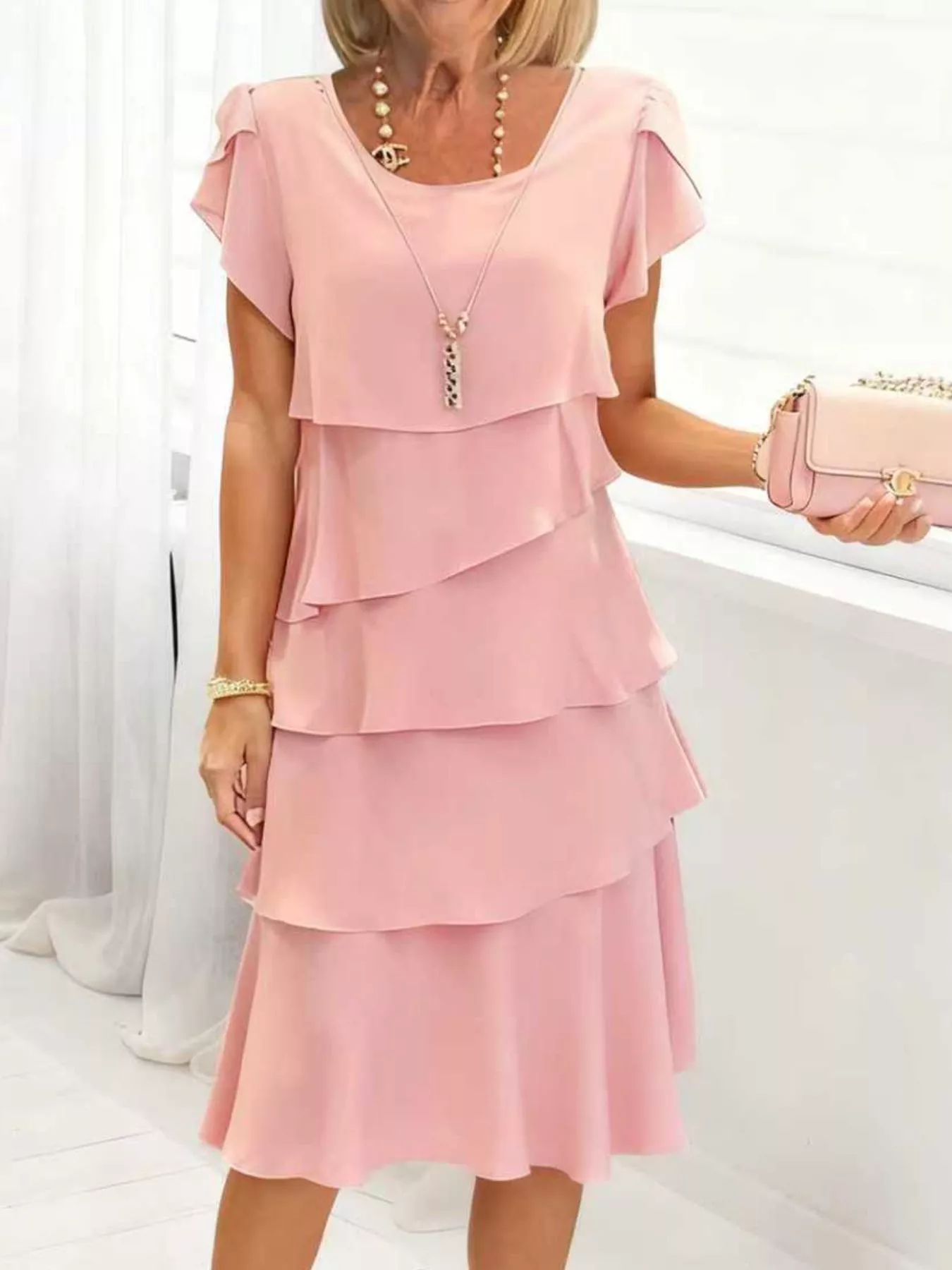 Full Size Ruffled Layered Petal Sleeve Dress Plus Size - Image 7