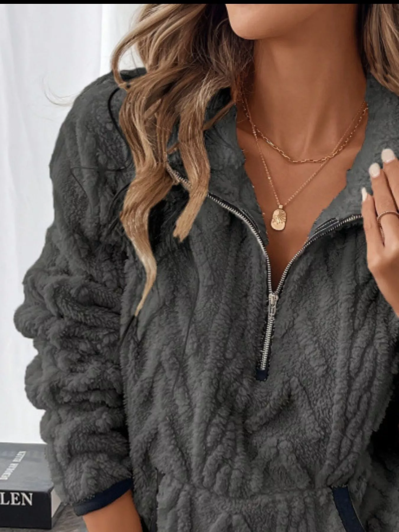 Full Size Sherpa Half Zip Sweatshirt Plus Size - Image 11