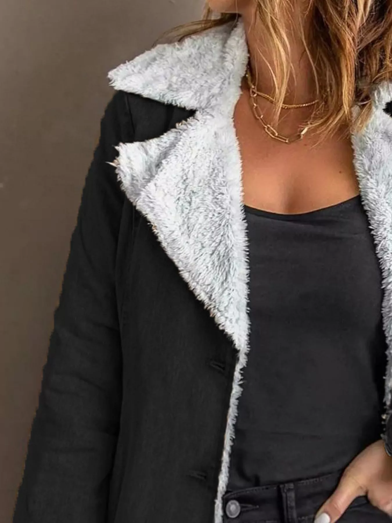 Full Size Sherpa Lined Button Up Outerwear Plus Size - Image 6