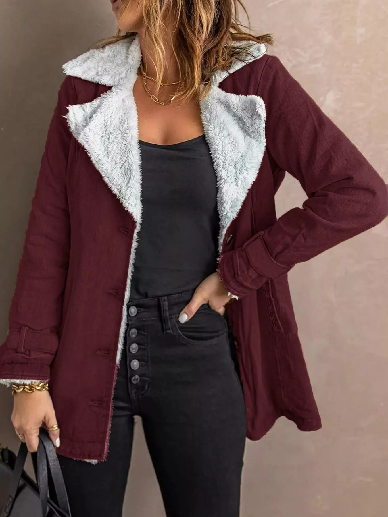 Full Size Sherpa Lined Button Up Outerwear Plus Size - Image 7
