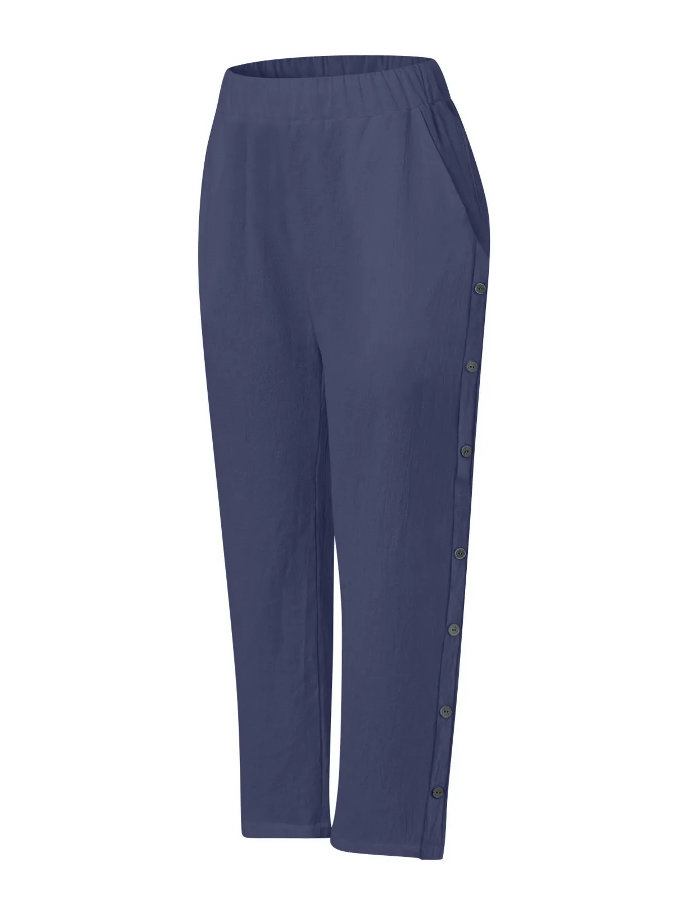 Full Size Side Decor Button Casual Wide Leg Pants Plus Size - Image 7