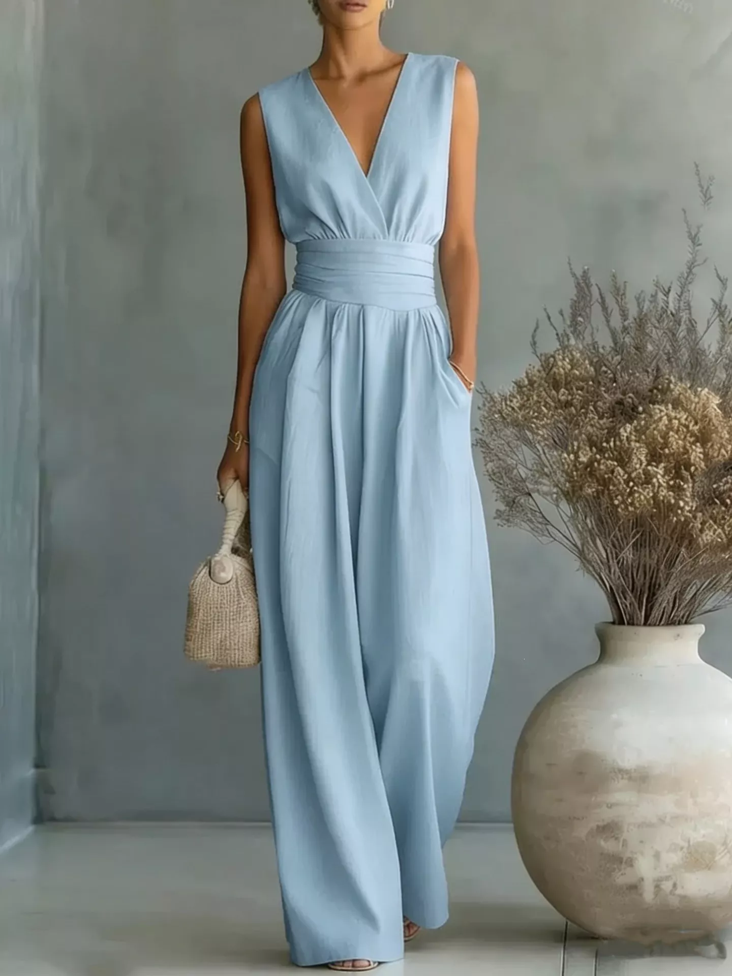 Full Size Sleeveless Wide Leg Jumpsuit Plus Size