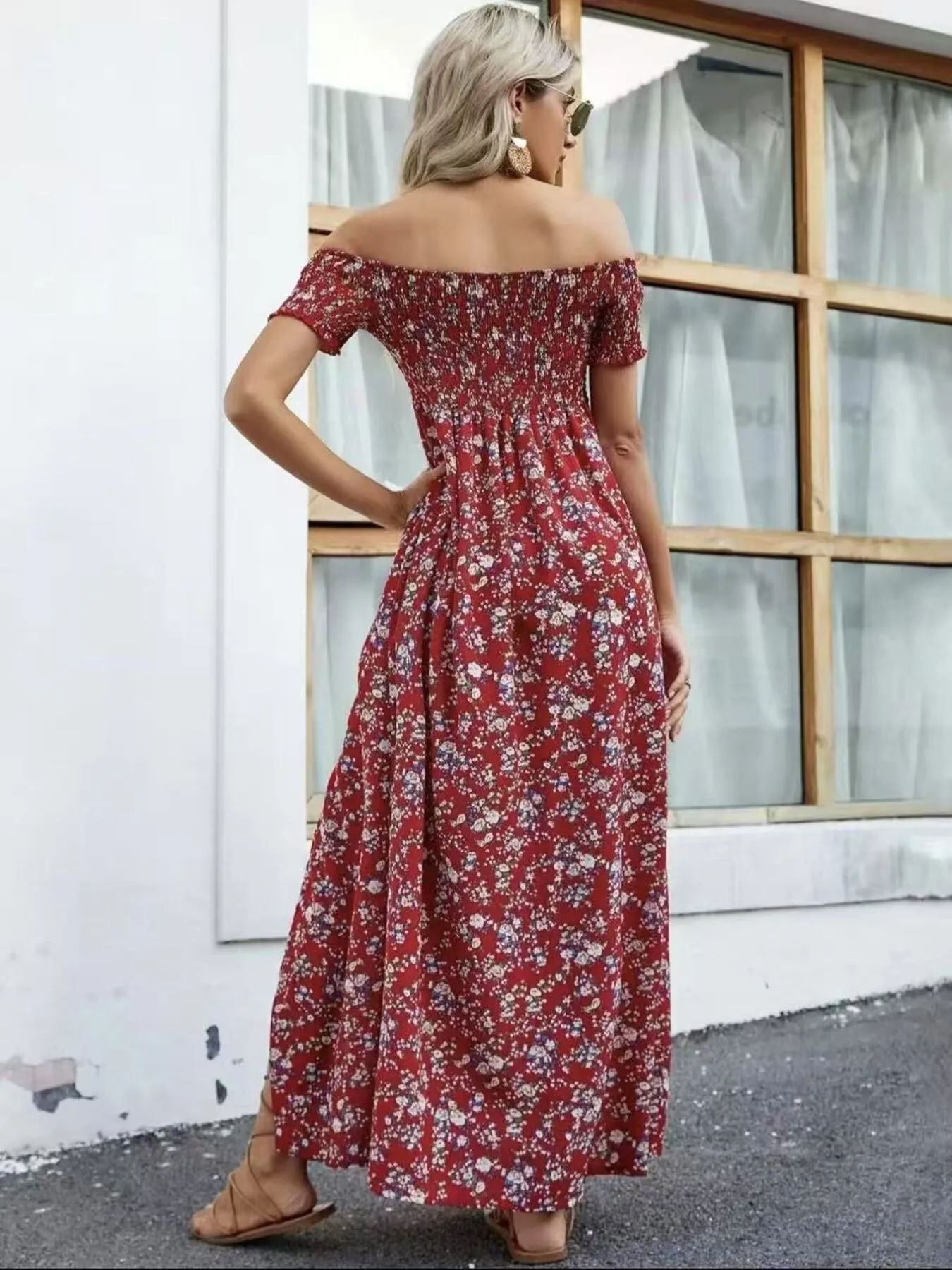 Full Size Slit Off-Shoulder Floral Midi Dress Plus Size - Image 10