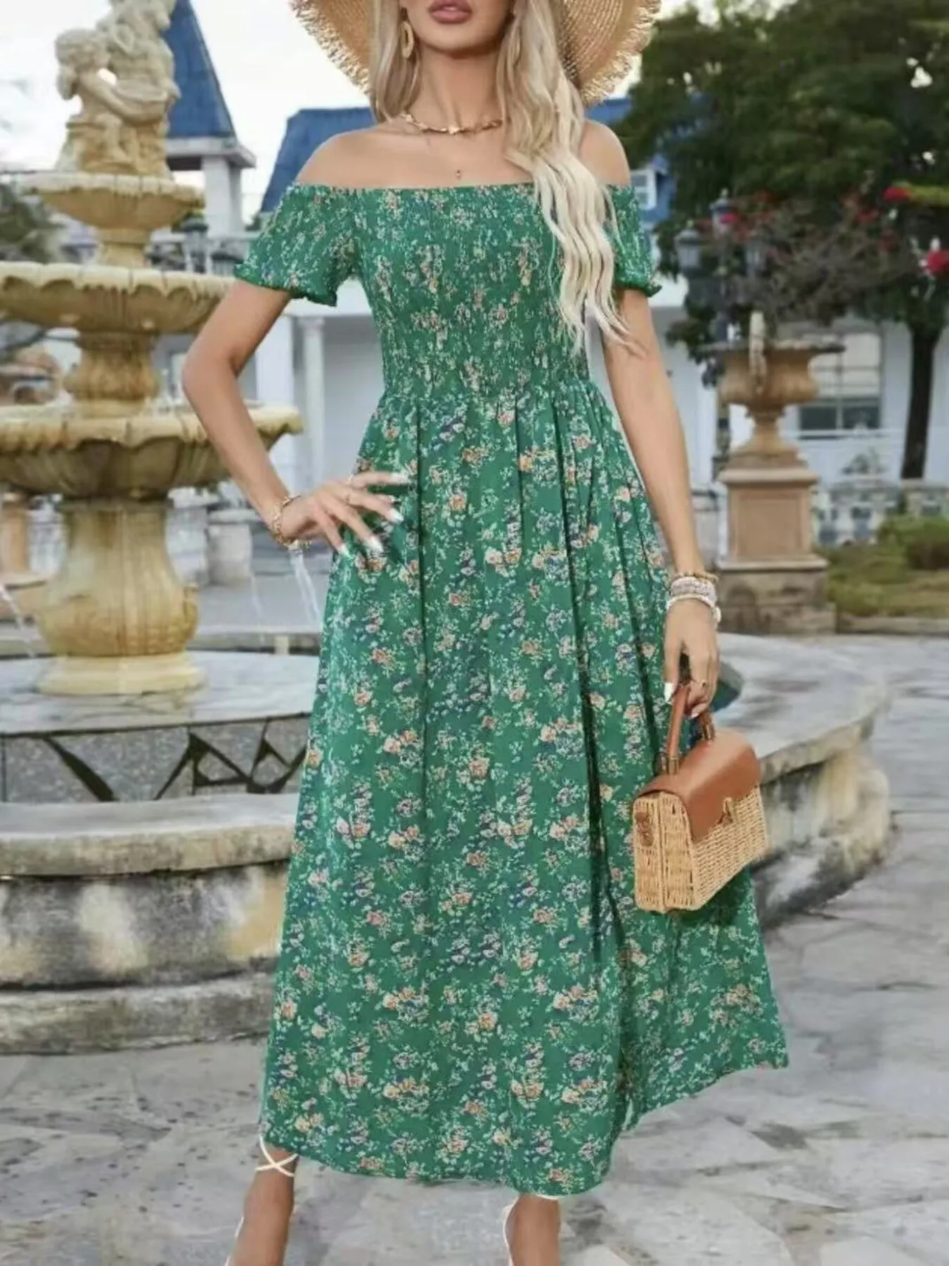 Full Size Slit Off-Shoulder Floral Midi Dress Plus Size - Image 14