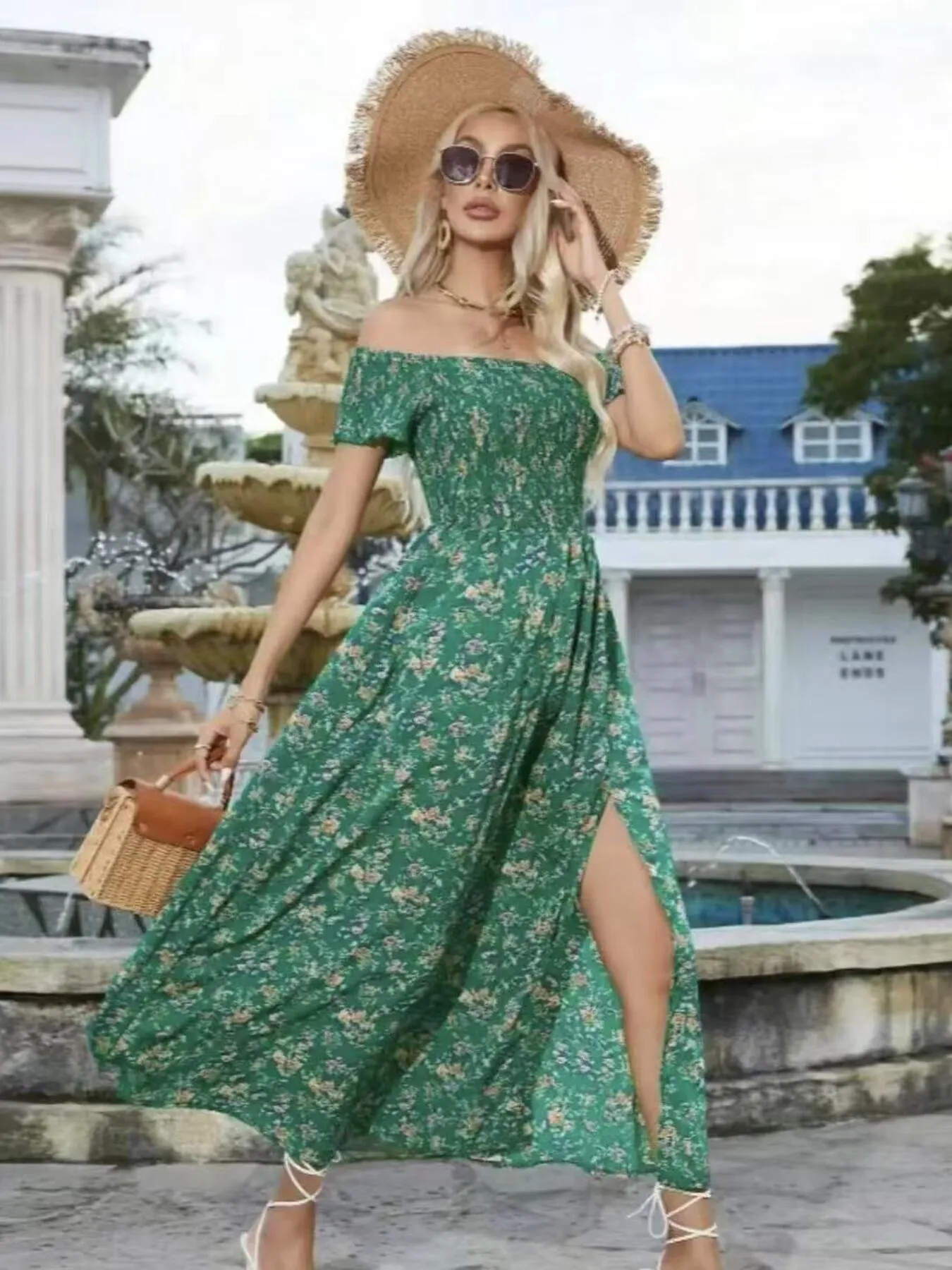 Full Size Slit Off-Shoulder Floral Midi Dress Plus Size - Image 16
