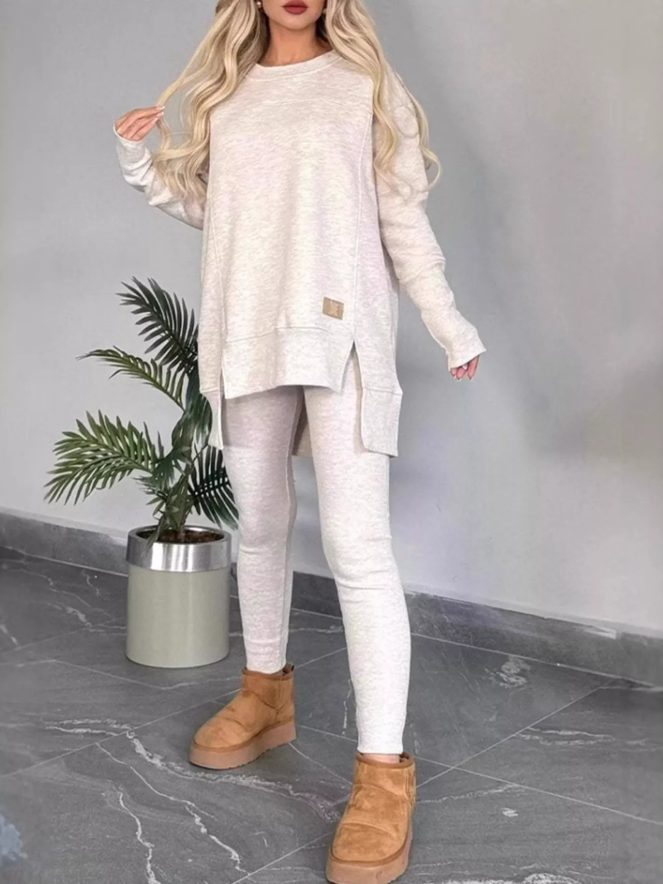 Full Size Slit Round Neck Top and Pants Set Plus Size - Image 13