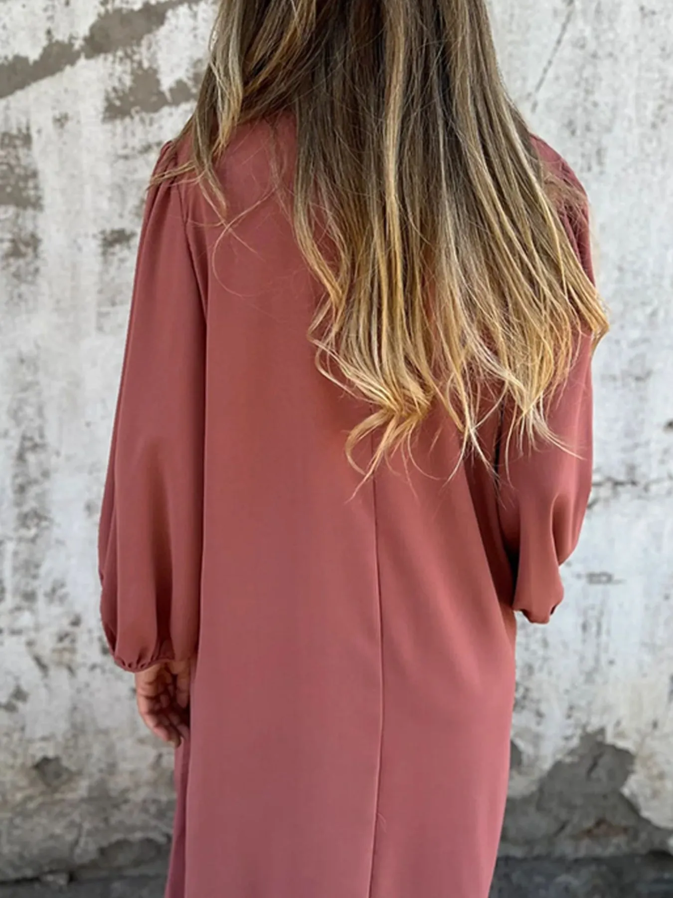 Full Size Slit V-Neck Balloon Sleeve Midi Dress Plus Size - Image 21