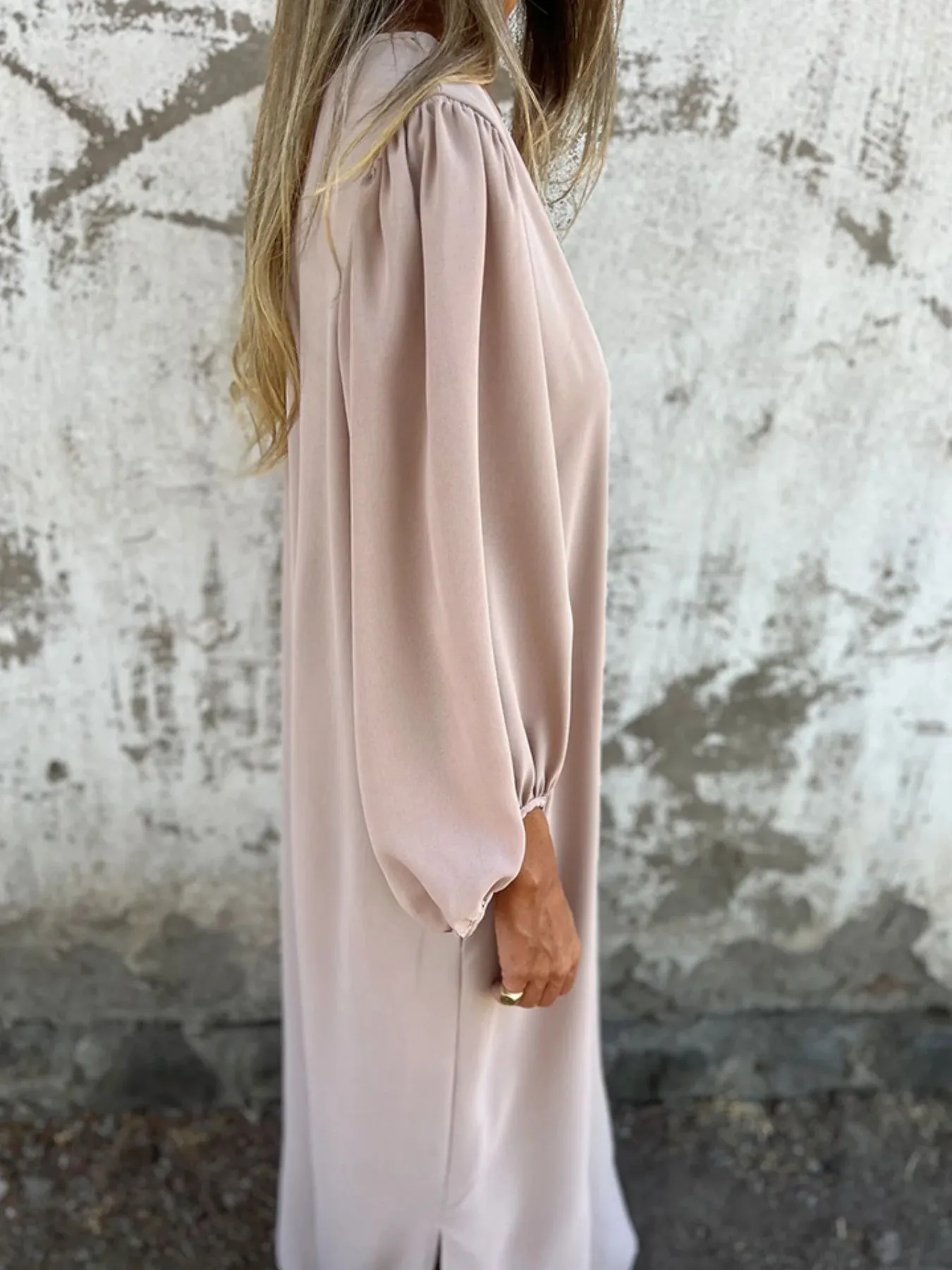 Full Size Slit V-Neck Balloon Sleeve Midi Dress Plus Size - Image 3