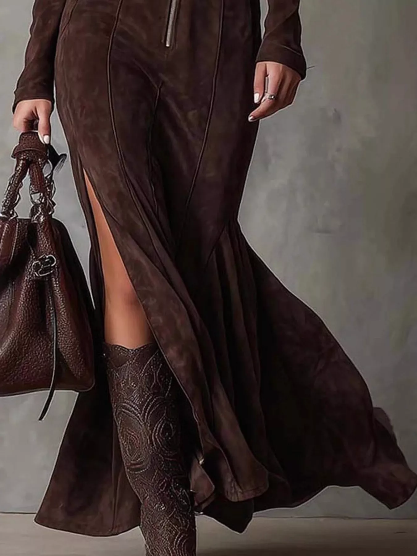Full Size Slit Zipper Front Maxi Dress Plus Size - Image 3