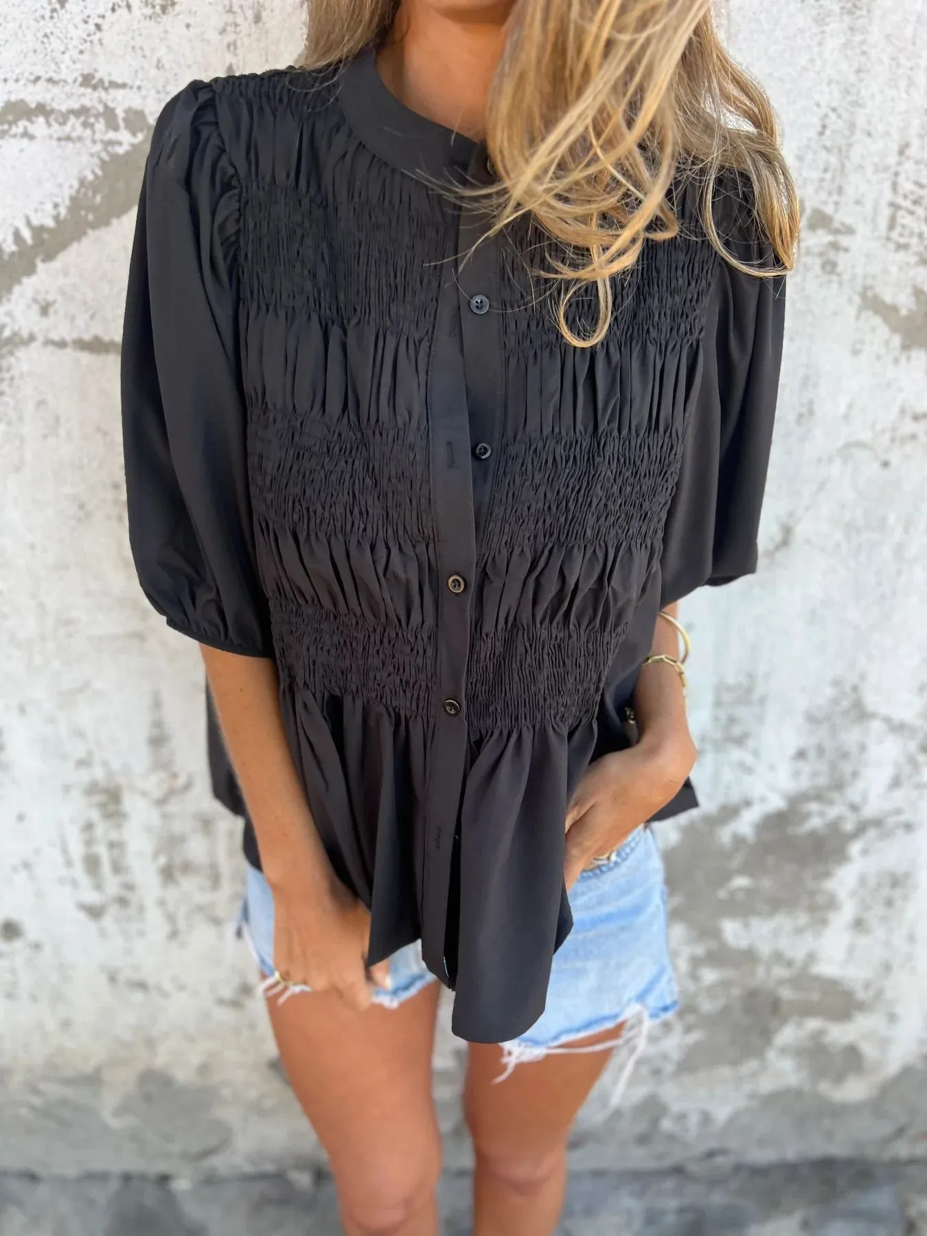 Full Size Smocked Puff Sleeve Blouse Plus Size - Image 11