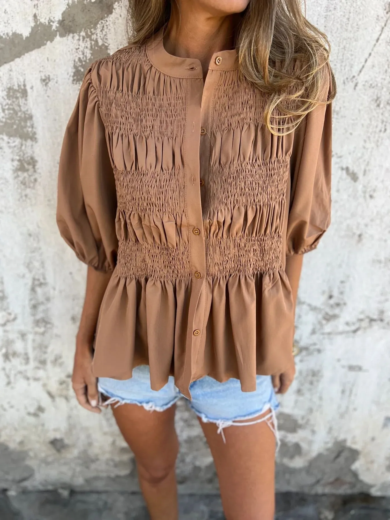 Full Size Smocked Puff Sleeve Blouse Plus Size - Image 14