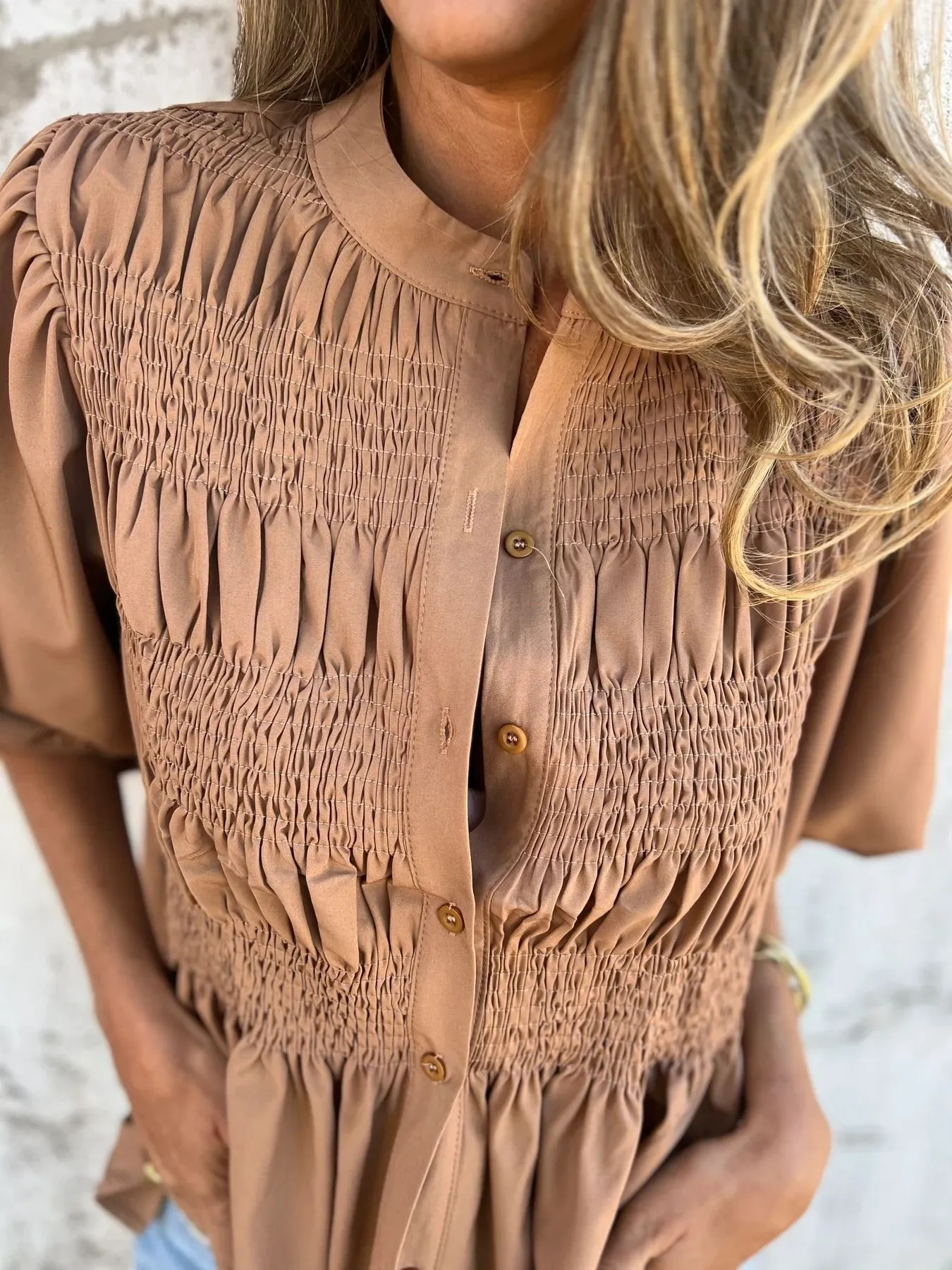 Full Size Smocked Puff Sleeve Blouse Plus Size - Image 16