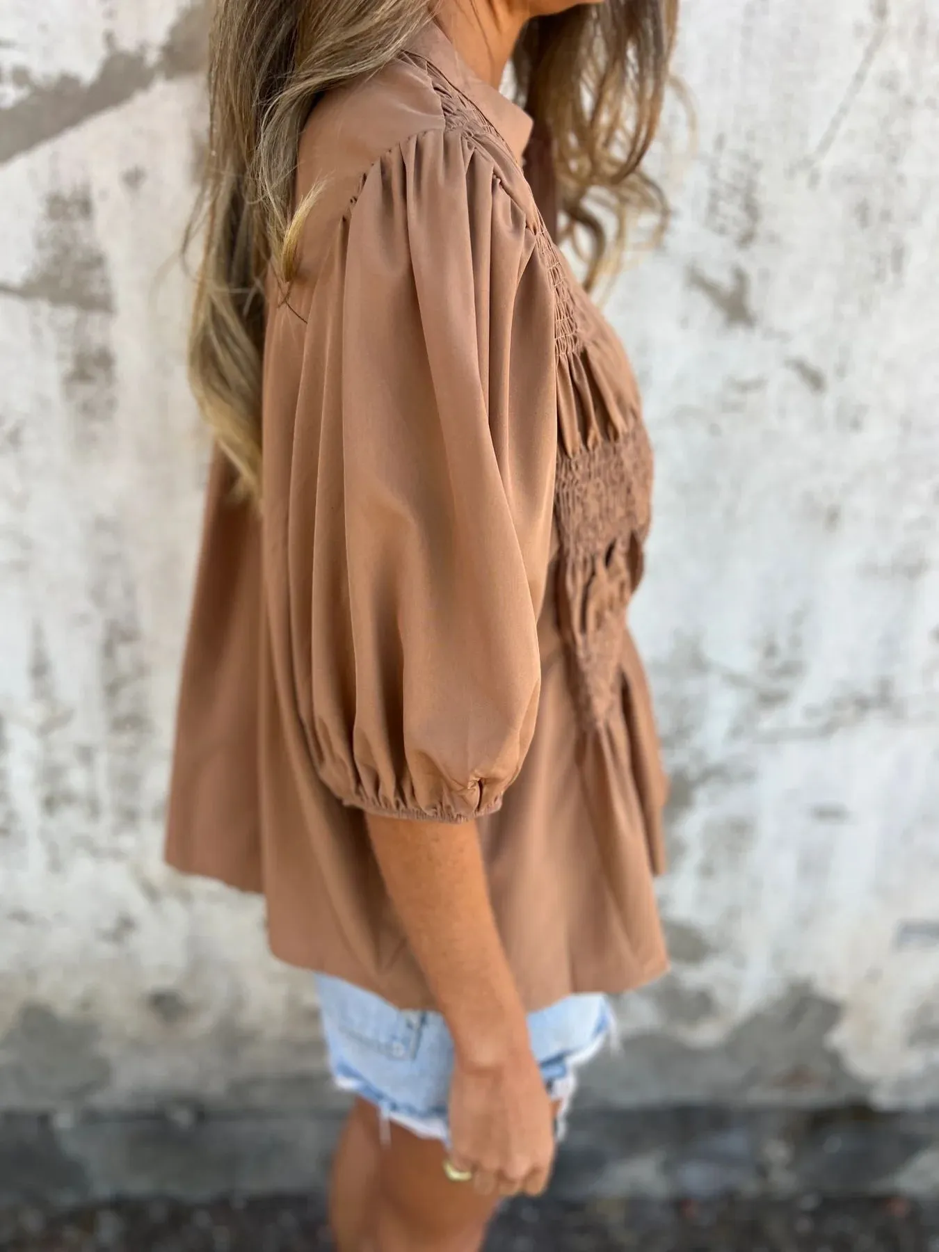 Full Size Smocked Puff Sleeve Blouse Plus Size - Image 17