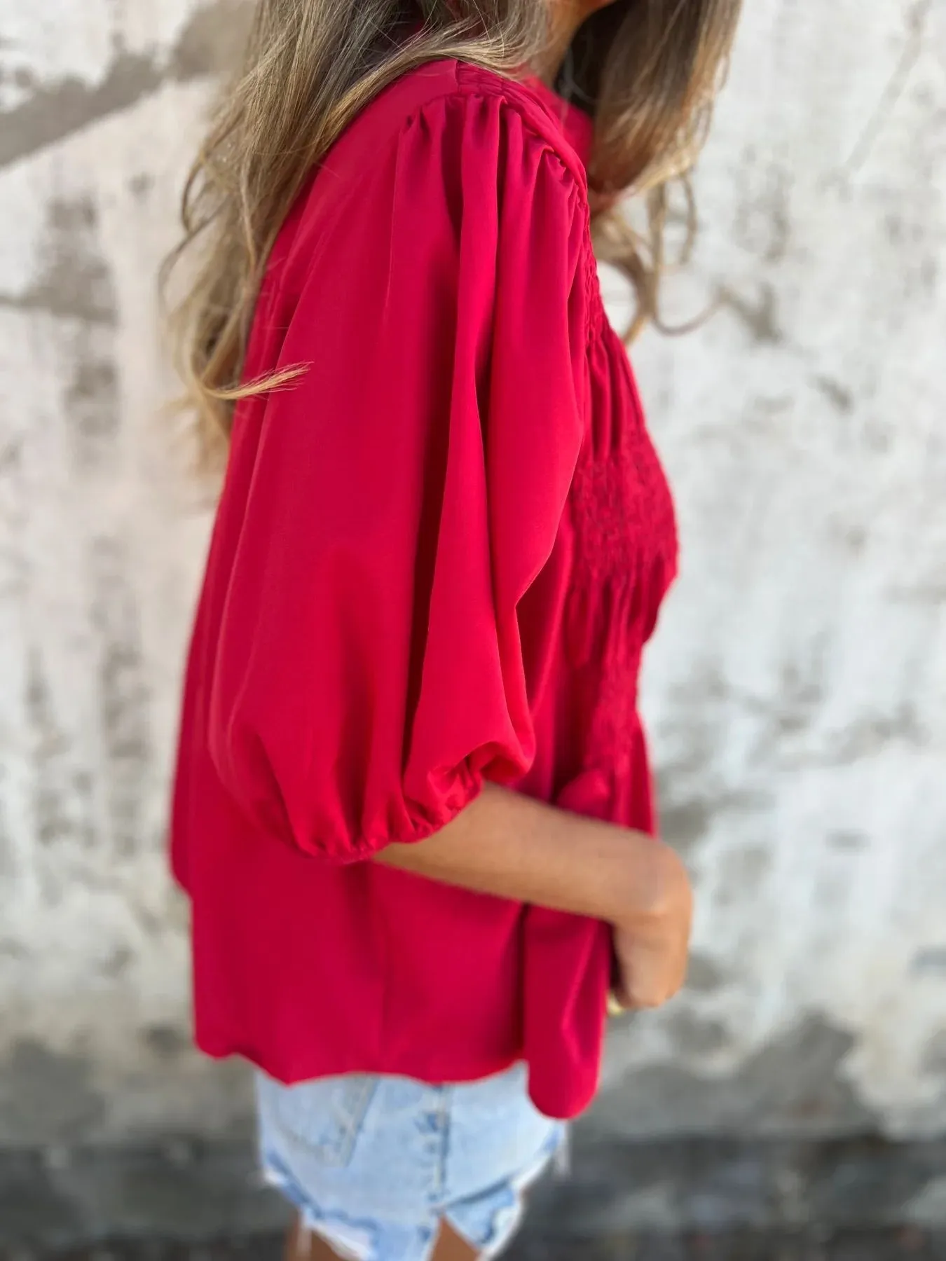 Full Size Smocked Puff Sleeve Blouse Plus Size - Image 23