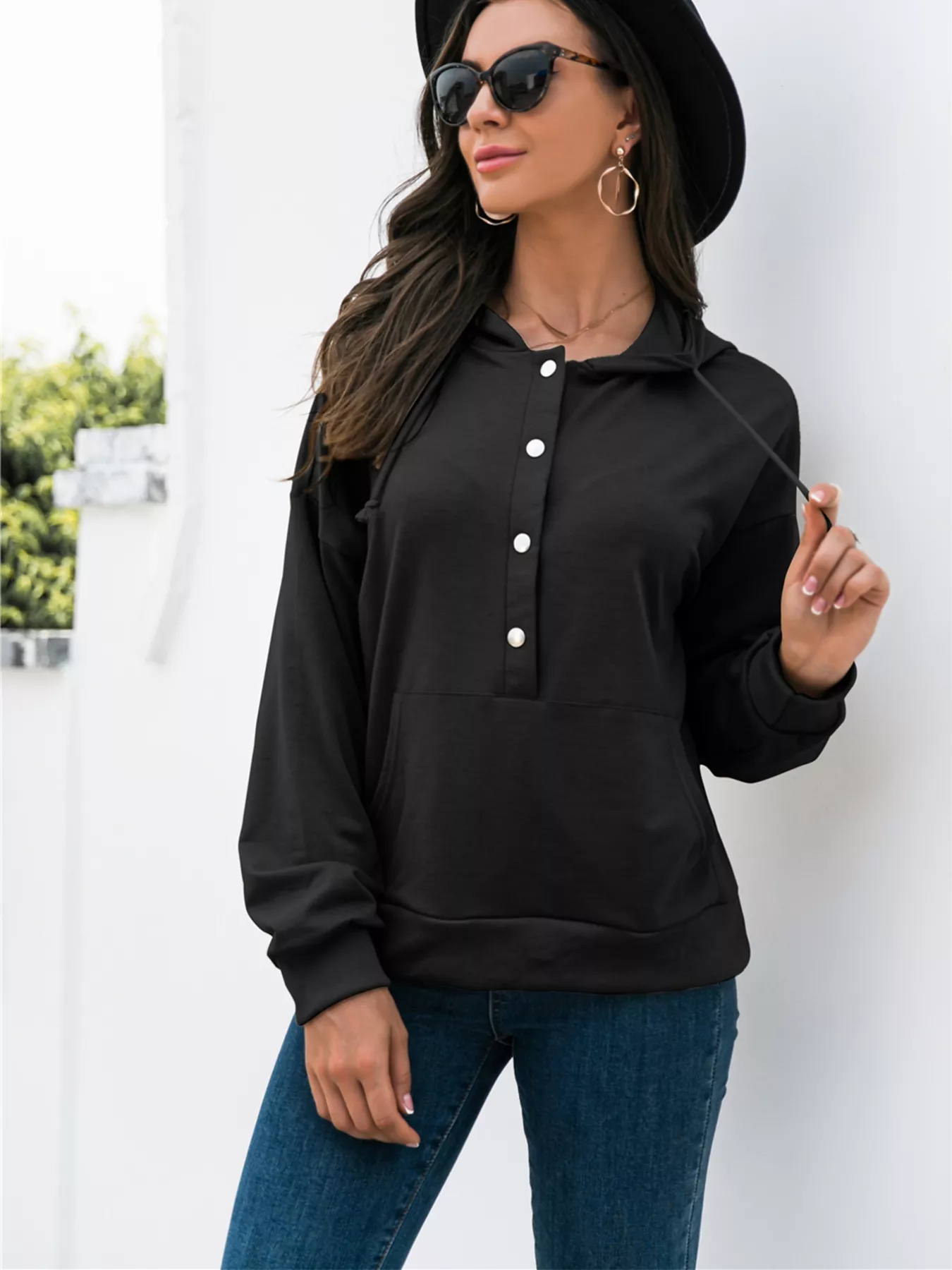 Full Size Snap-Down Hoodie with Kangaroo Pocket Plus Size - Image 8