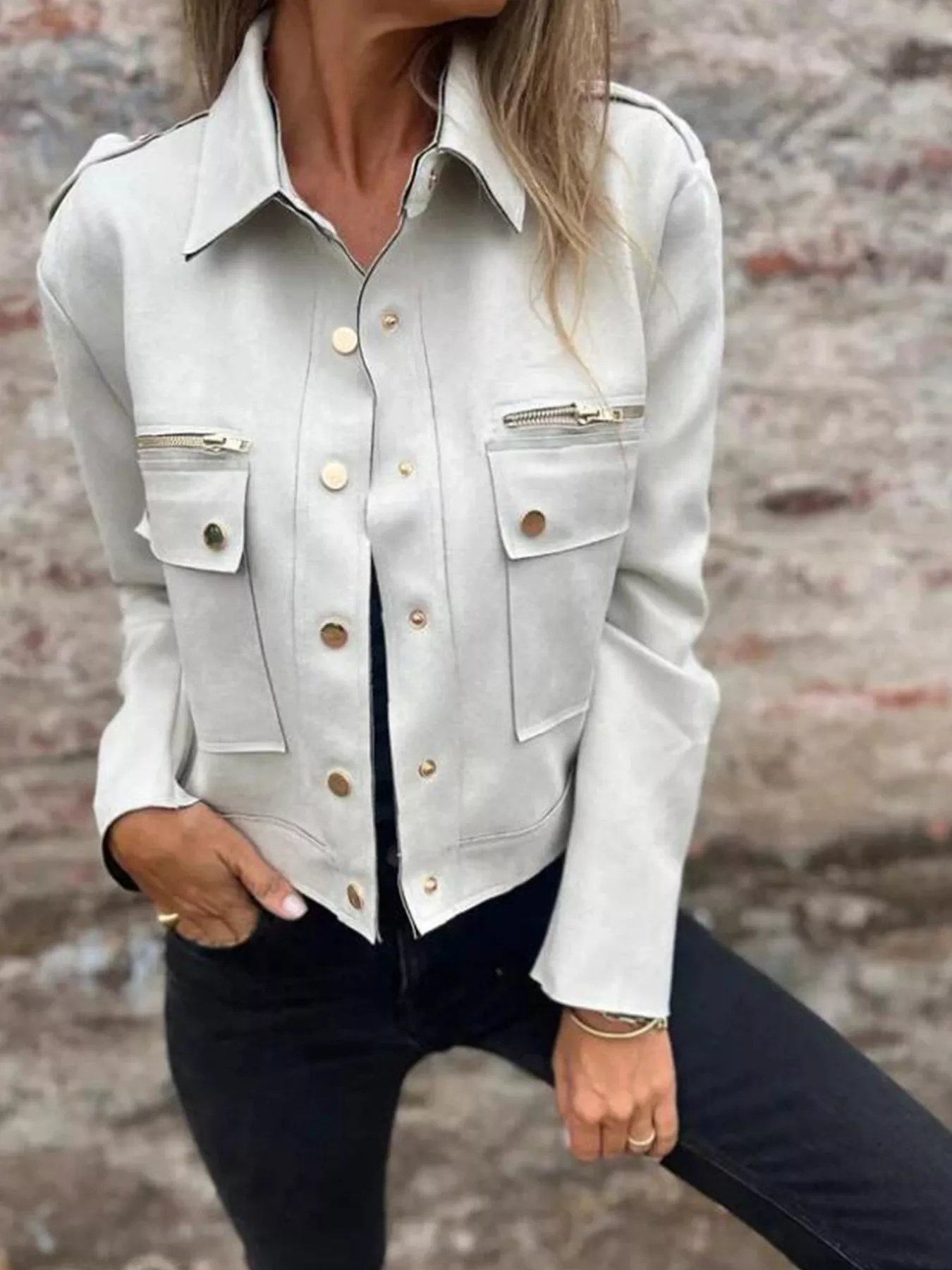 Full Size Snap Down Long Sleeve Jacket Plus Size - Image 10