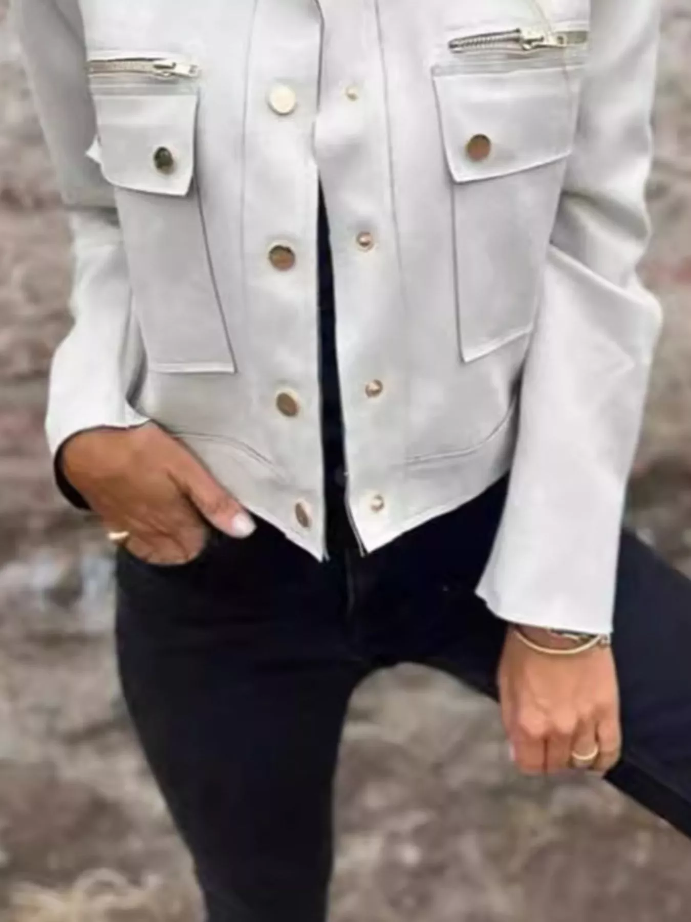 Full Size Snap Down Long Sleeve Jacket Plus Size - Image 12