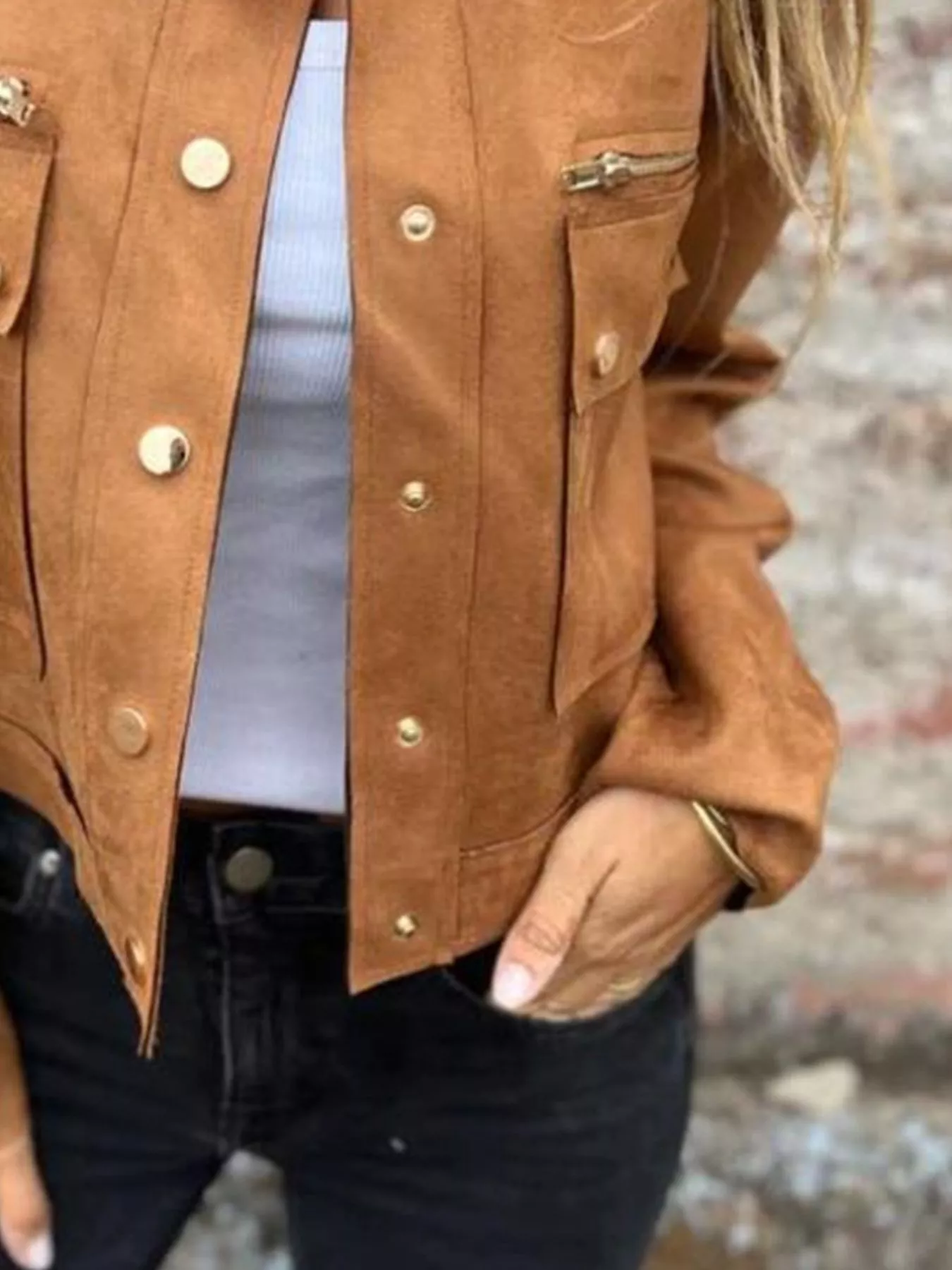 Full Size Snap Down Long Sleeve Jacket Plus Size - Image 6