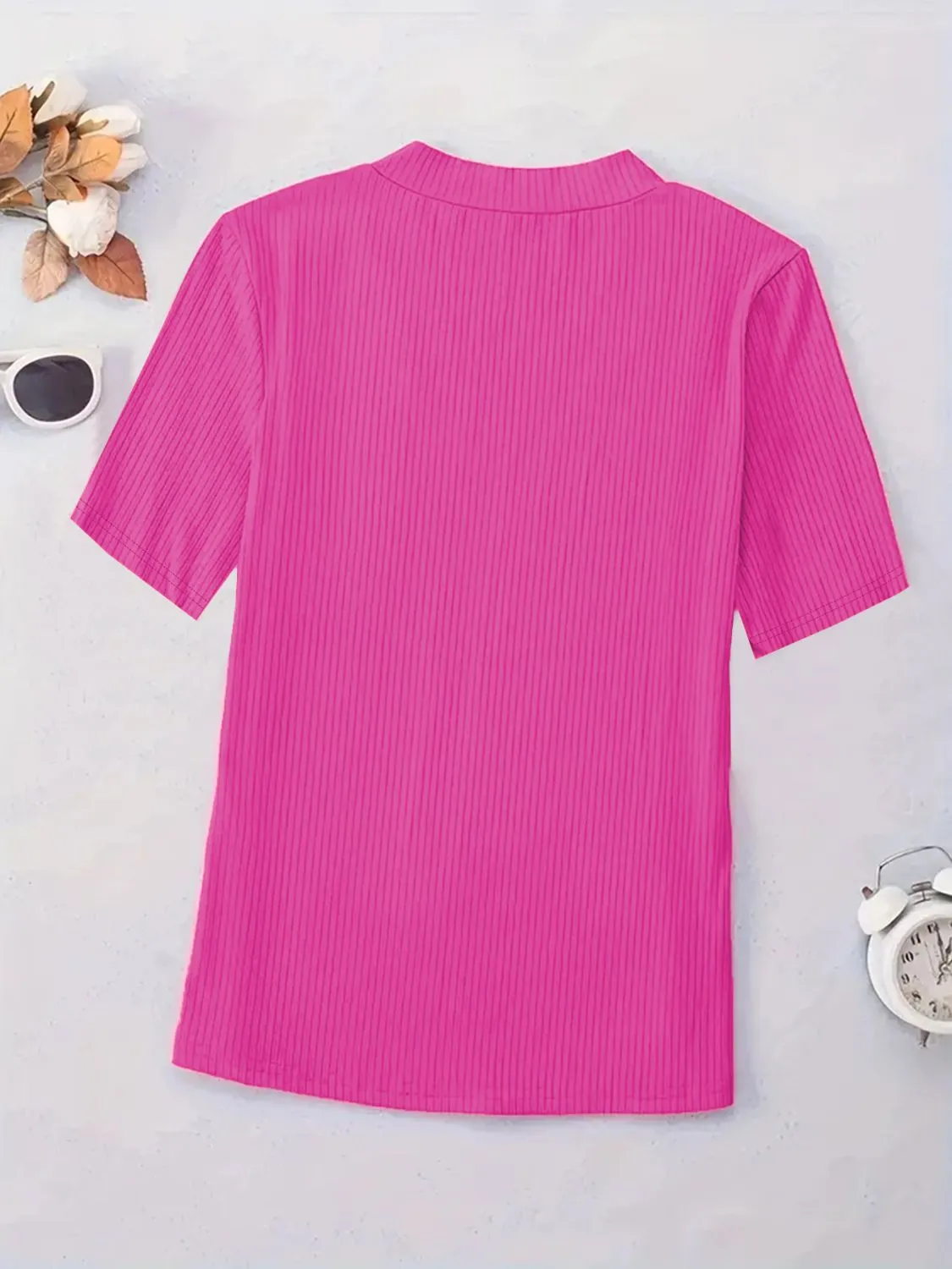Full Size Solid V-Neck Short Sleeve T-Shirt Plus Size - Image 3
