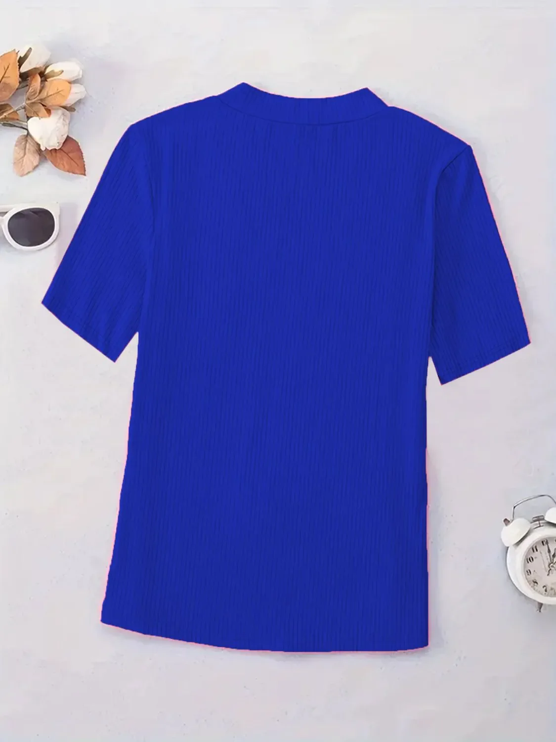 Full Size Solid V-Neck Short Sleeve T-Shirt Plus Size - Image 6