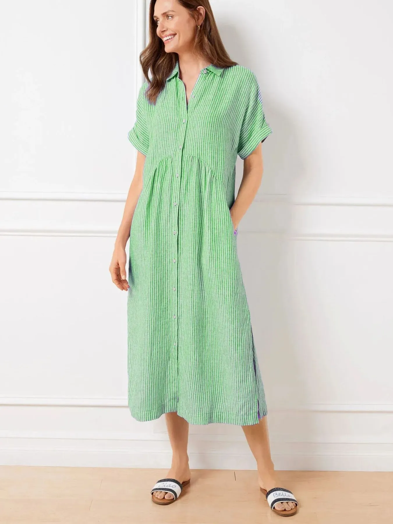 Full Size Striped Button-Front Midi Dress Plus Size - Image 14