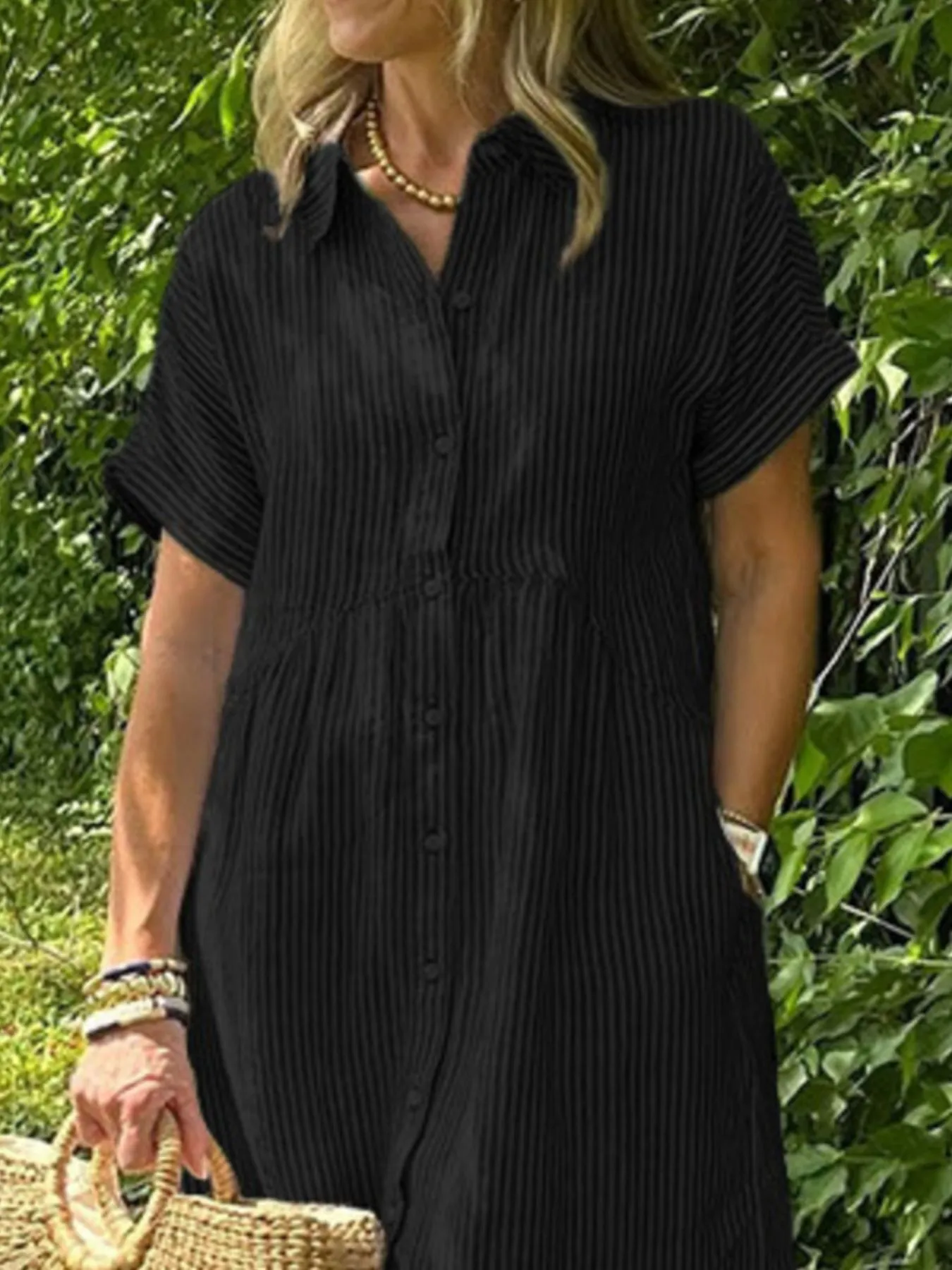 Full Size Striped Button-Front Midi Dress Plus Size - Image 18
