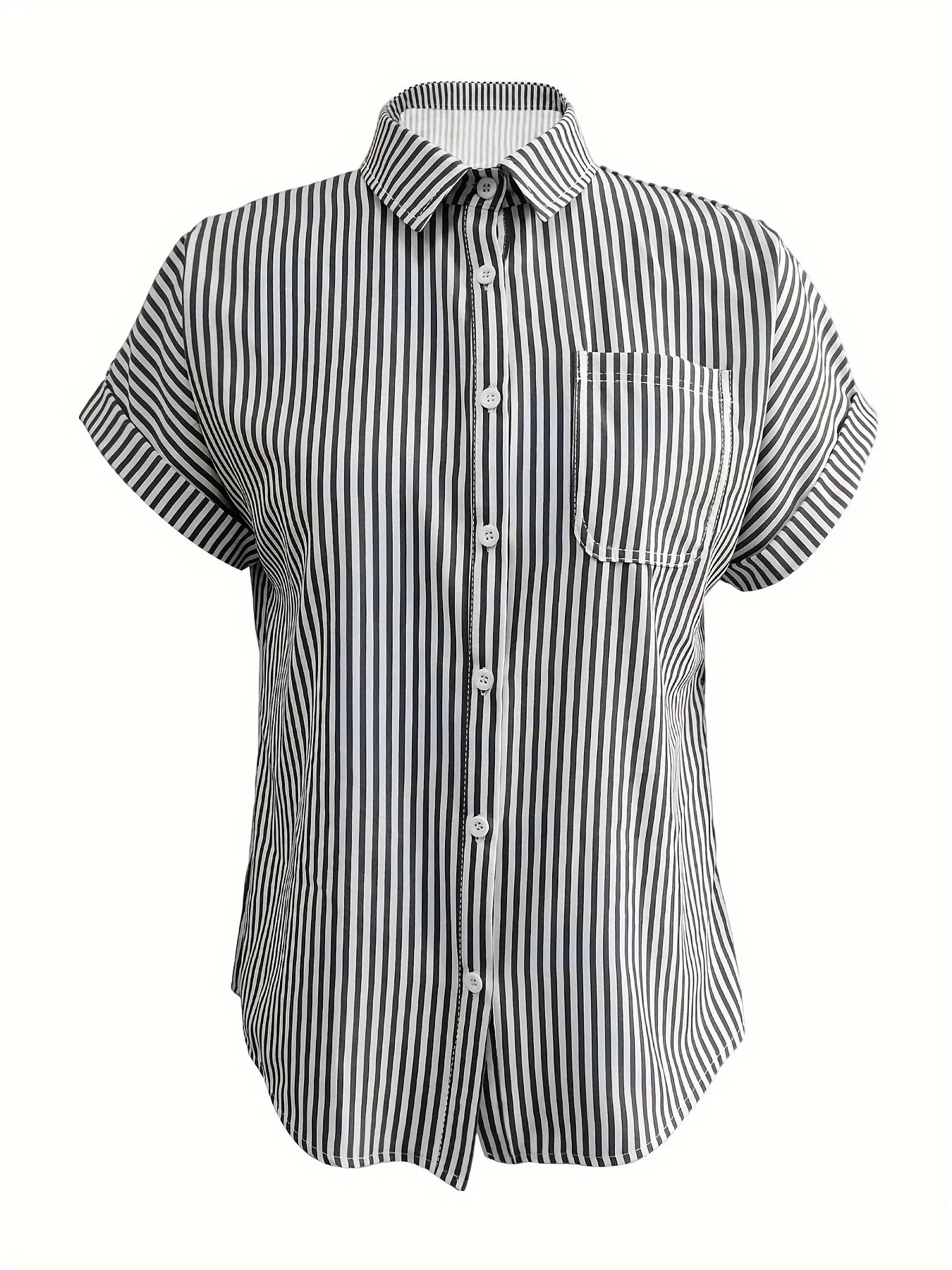 Full Size Striped Button-Up Casual Shirt with Pocket Plus Size - Image 9