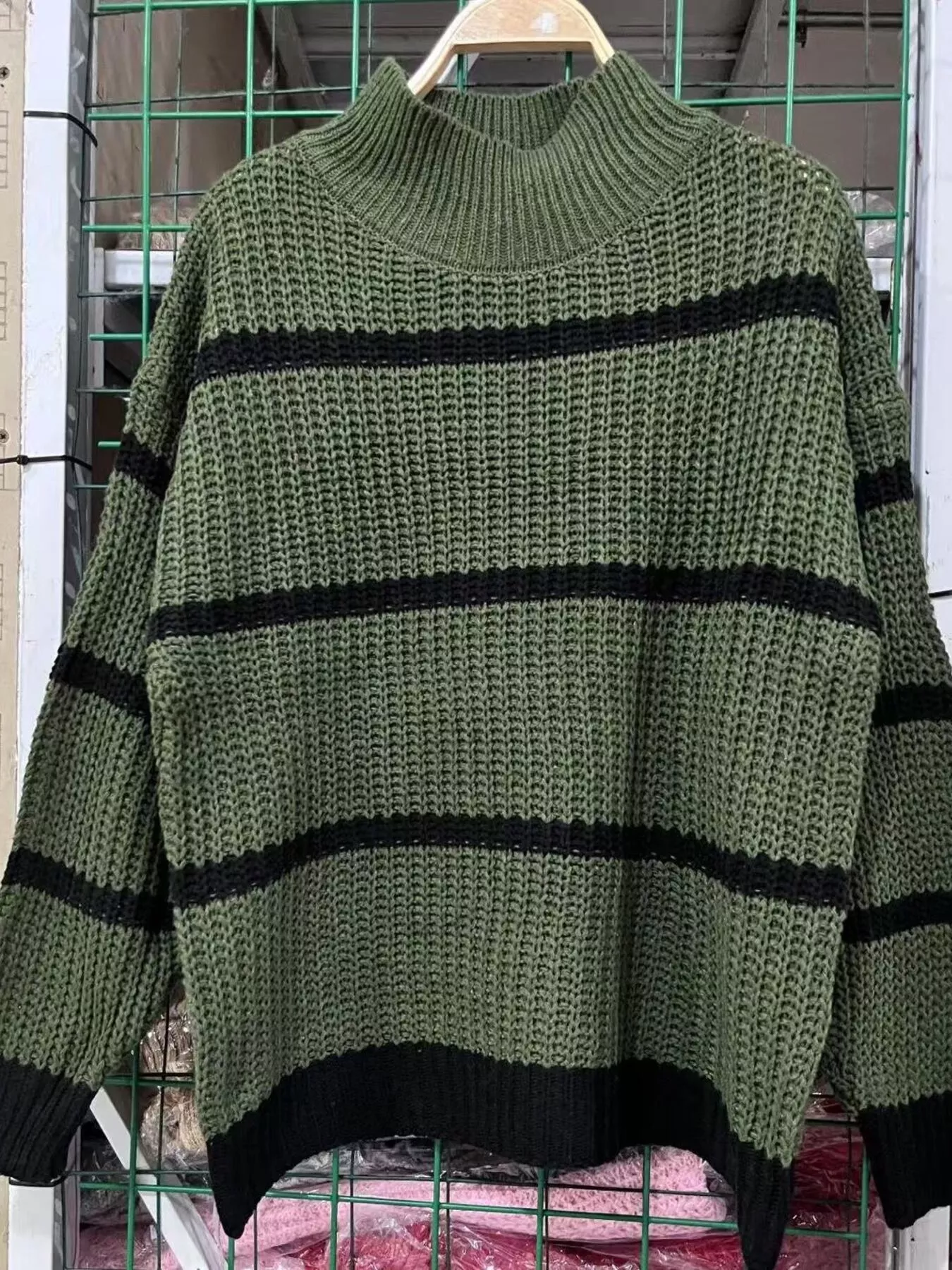 Full Size Striped Mock Neck Knit Sweater Plus Size - Image 14