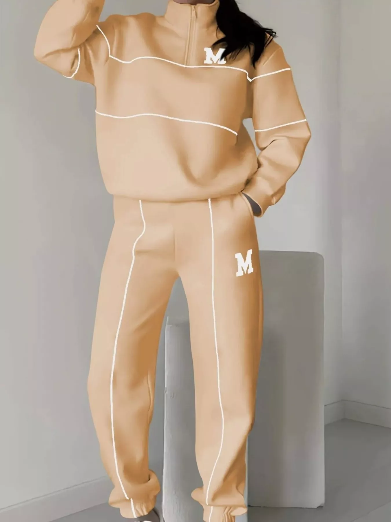 Full Size Striped Quarter Zip Top and Pants Set Plus Size - Image 13