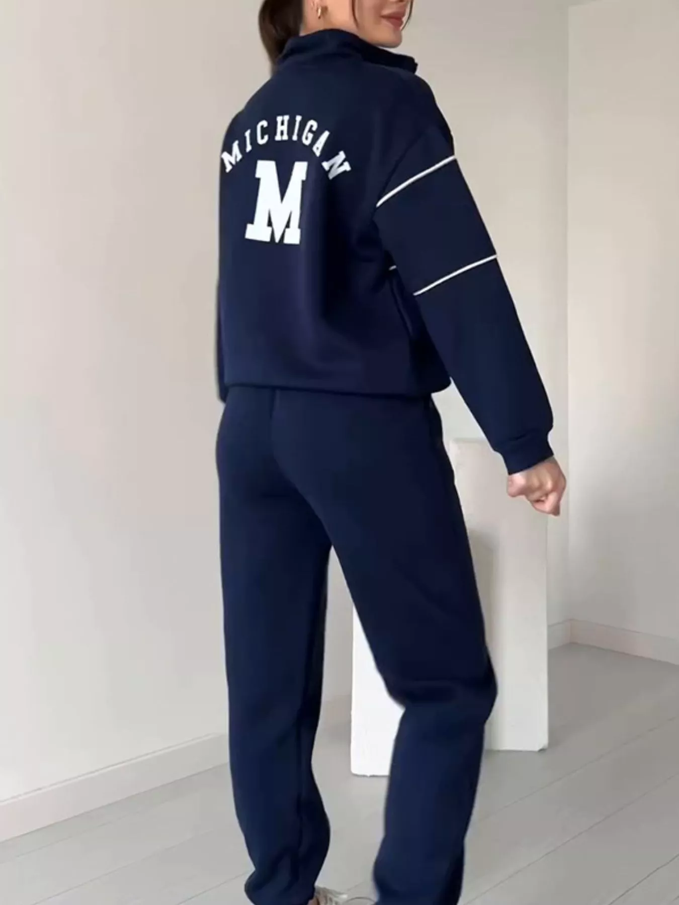Full Size Striped Quarter Zip Top and Pants Set Plus Size - Image 8