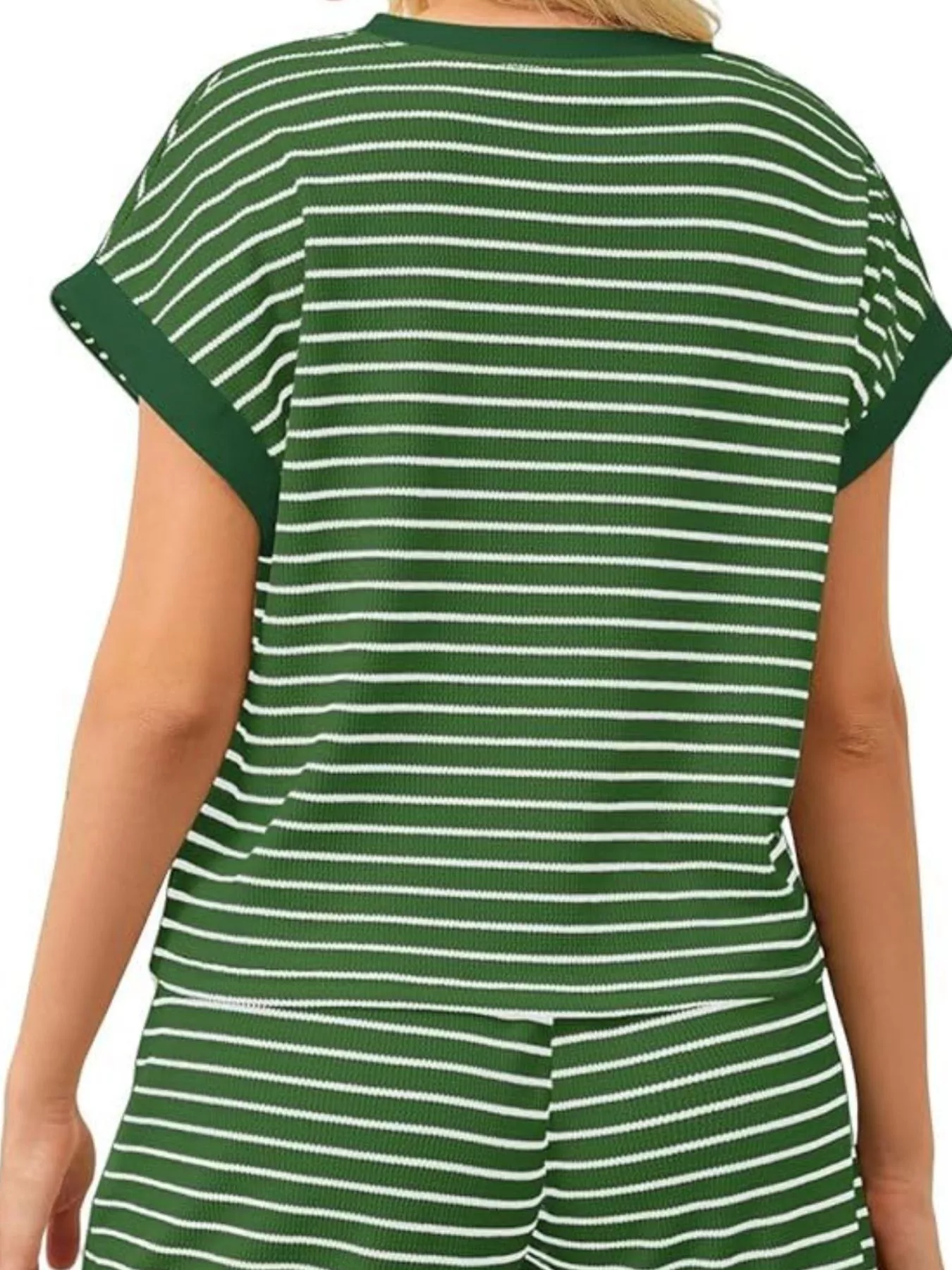 Full Size Striped Round Neck Top and Shorts Set Plus Size - Image 12