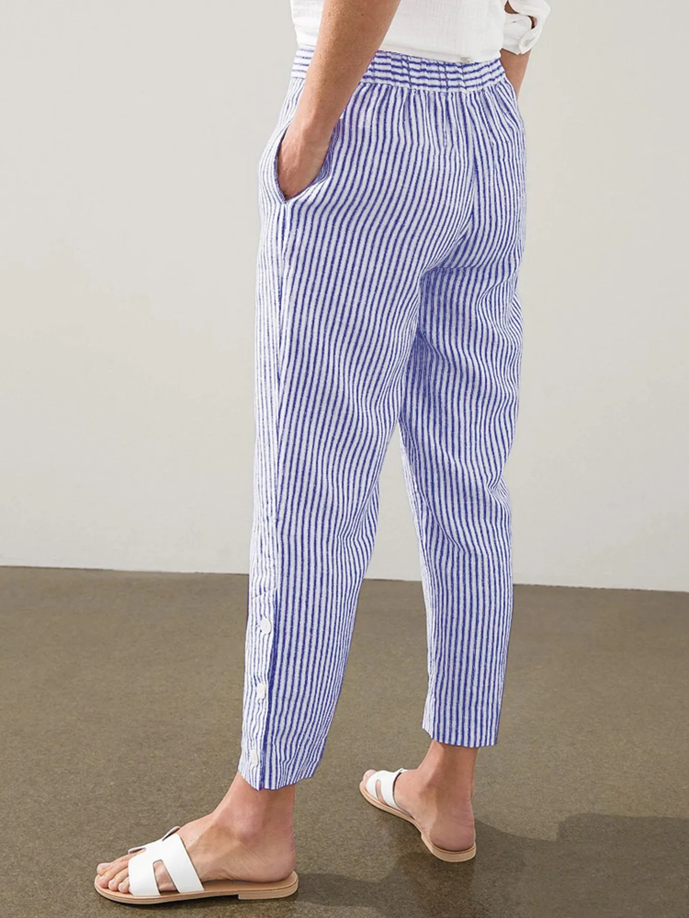 Full Size Striped Side Button Detail Pants Plus Size - Image 11