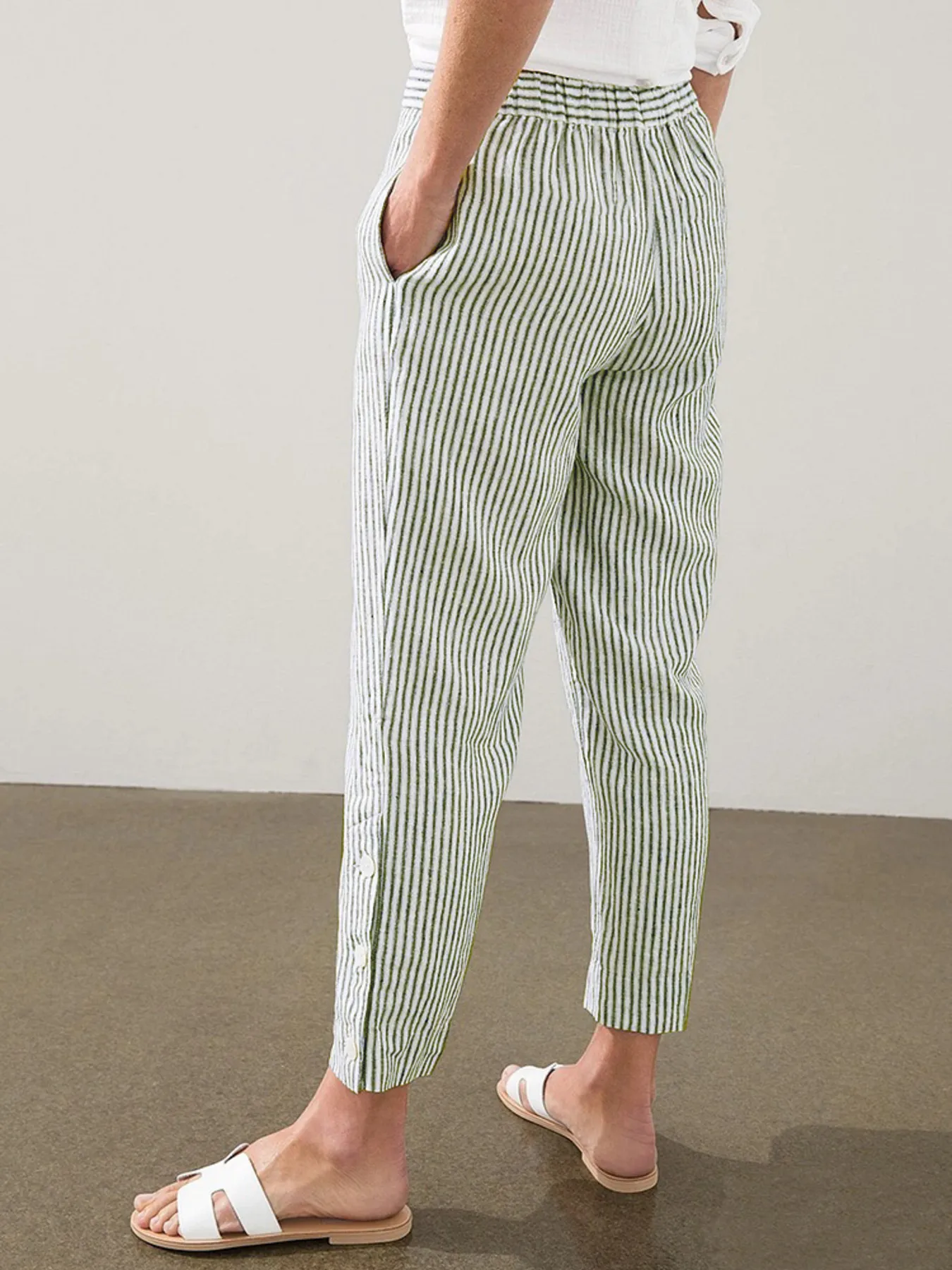 Full Size Striped Side Button Detail Pants Plus Size - Image 14