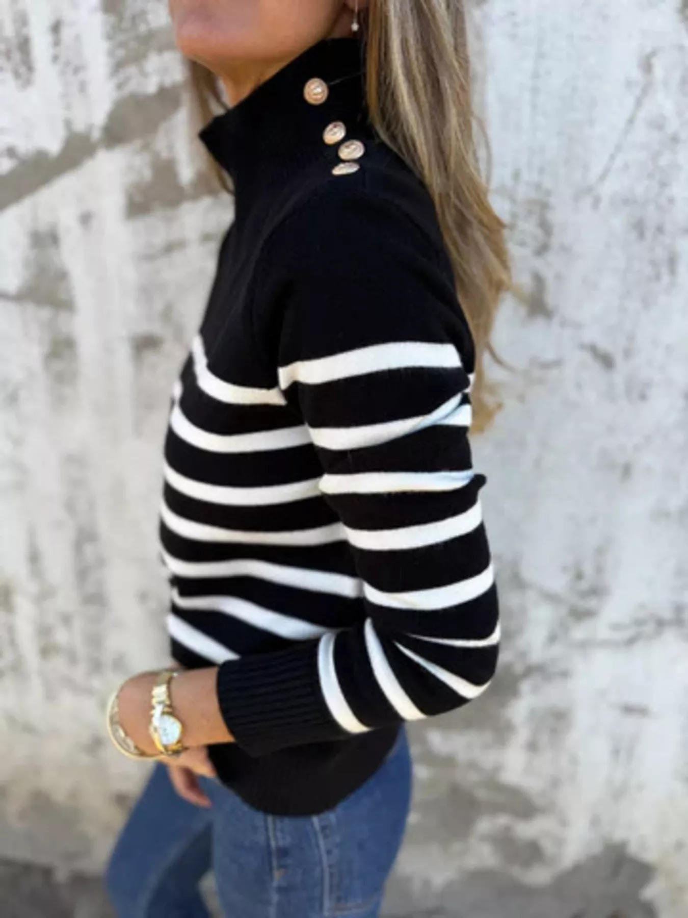 Full Size Striped Turtleneck Long Sleeve Sweater Plus Size - Image 2