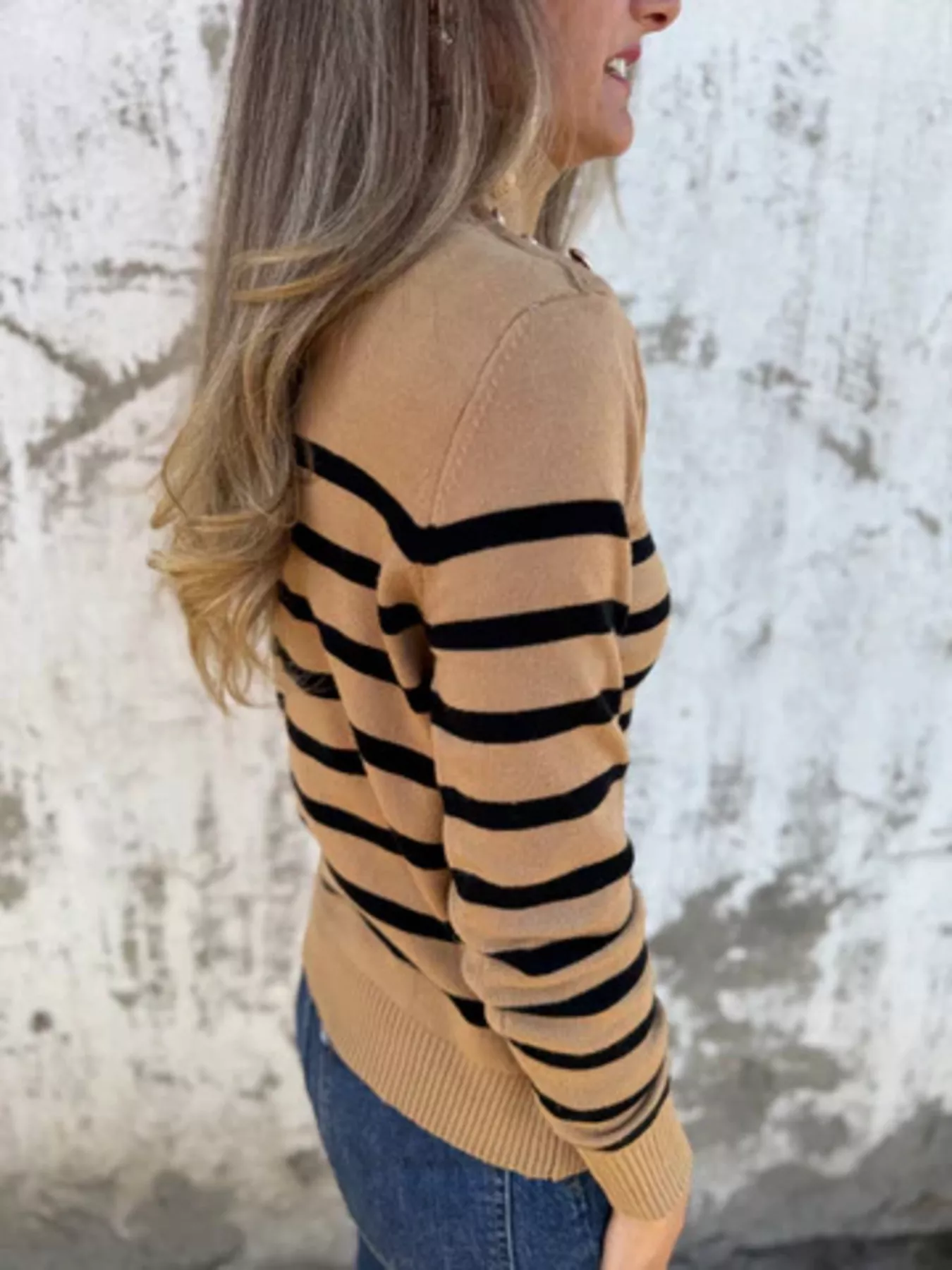 Full Size Striped Turtleneck Long Sleeve Sweater Plus Size - Image 7