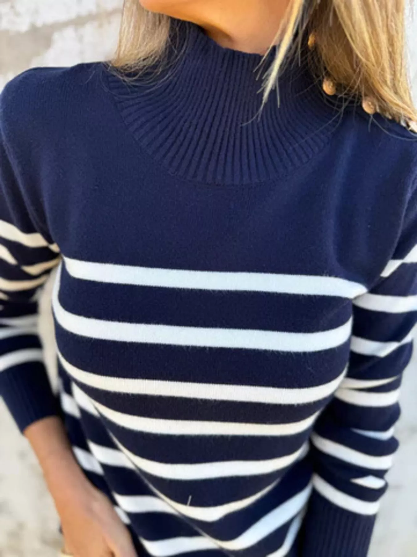 Full Size Striped Turtleneck Long Sleeve Sweater Plus Size - Image 9