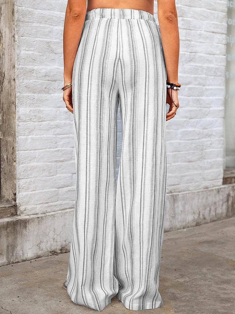 Full Size Striped Wide Leg Pants Plus Size - Image 11