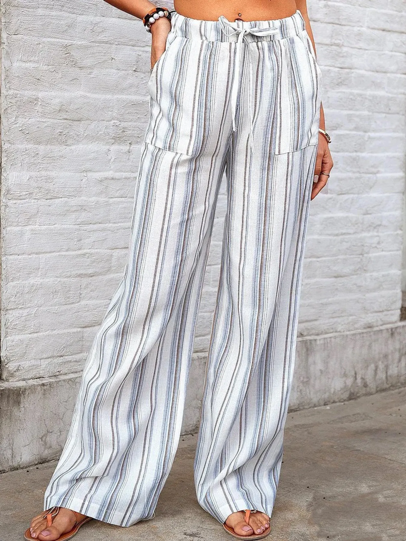 Full Size Striped Wide Leg Pants Plus Size - Image 4