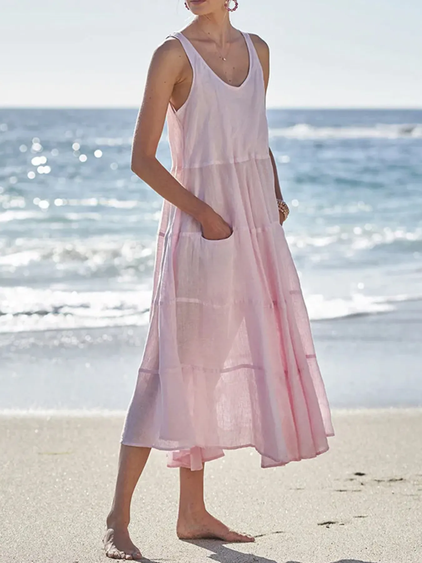 Full Size Tank Midi Dress with Pockets Plus Size - Image 2