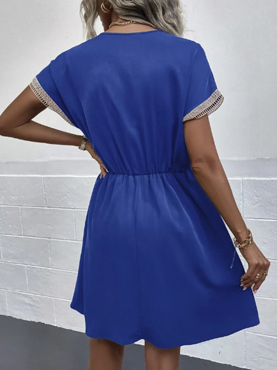 Full Size Tassel V-Neck Short Sleeve Dress Plus Size - Image 6