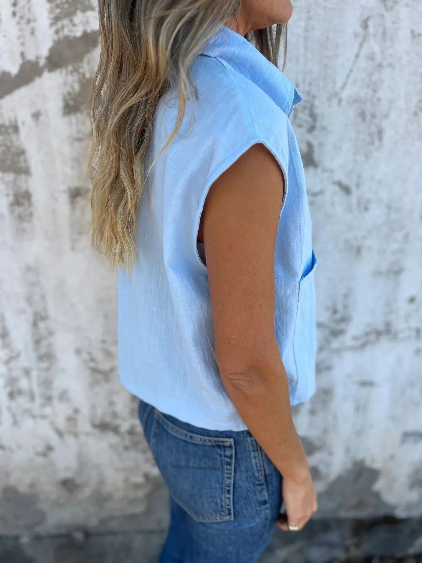 Full Size Textured Button-Front Sleeveless Shirt Plus Size - Image 10