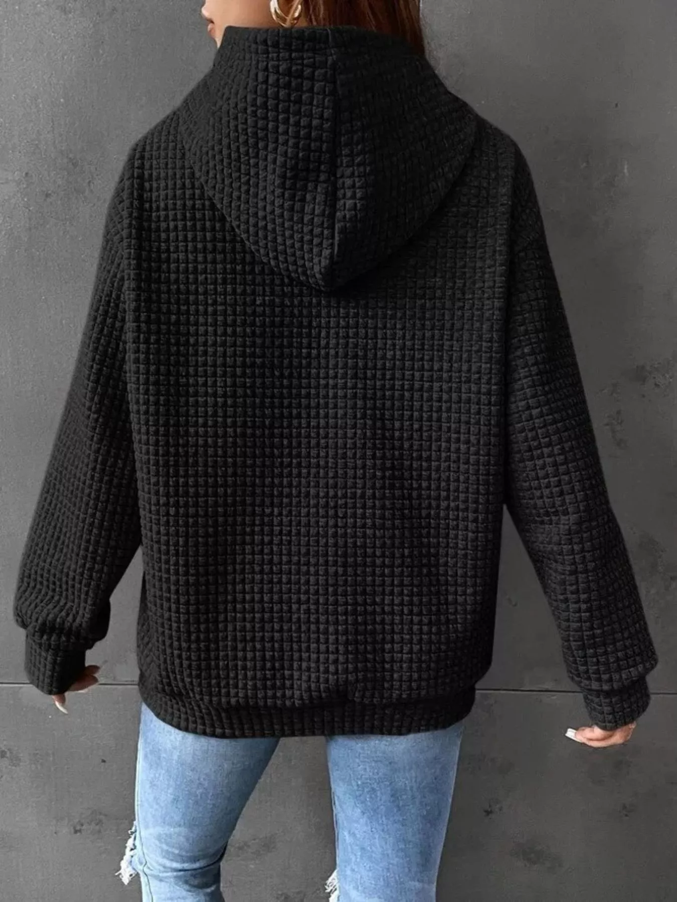 Full Size Textured Kangaroo Pocket Hoodie Plus Size - Image 6