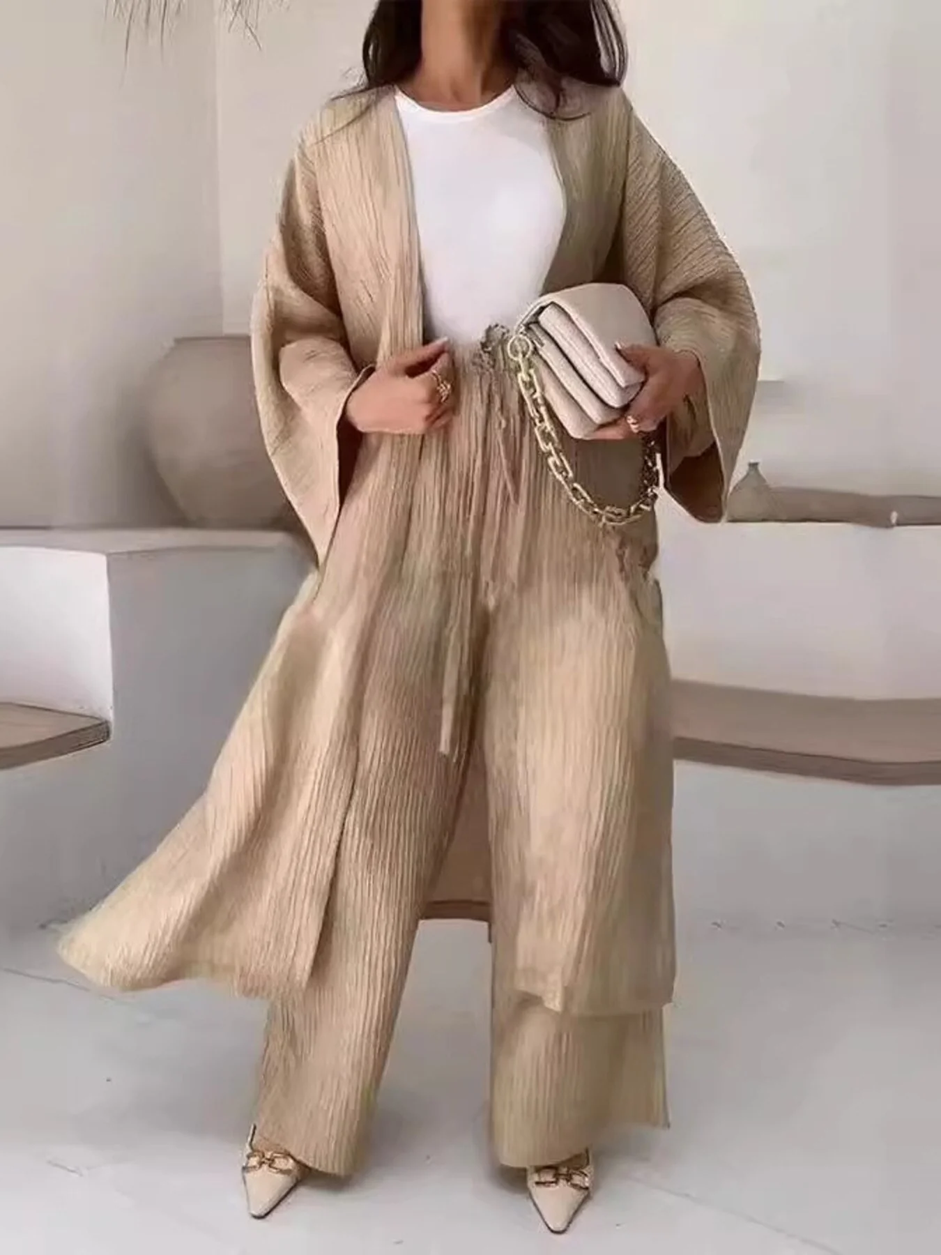 Full Size Textured Knit Cardigan and Pants Set Plus Size - Image 7