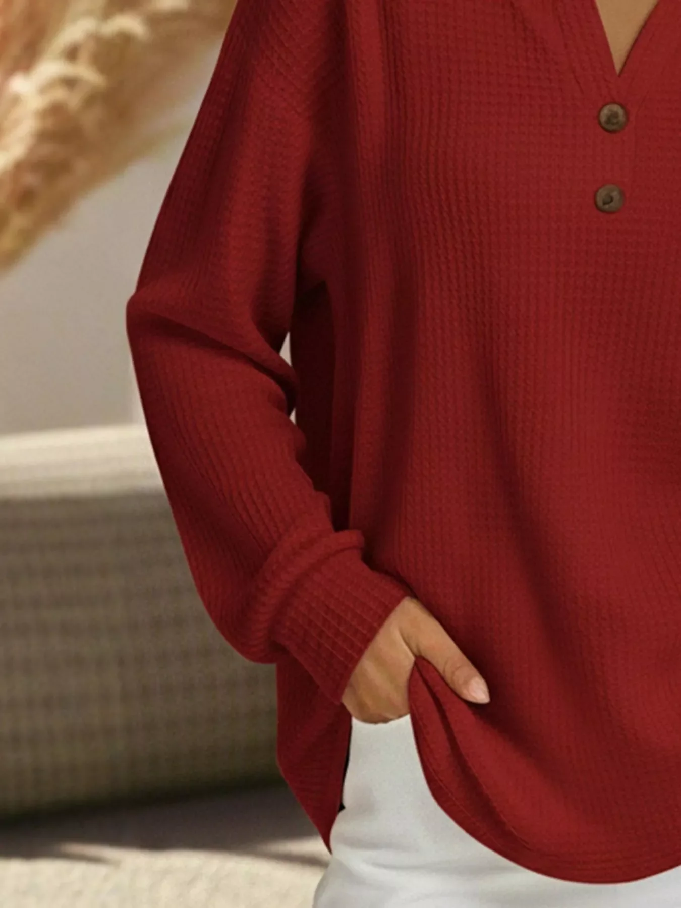 Full Size Textured Knit Decor Button Top Plus Size - Image 11