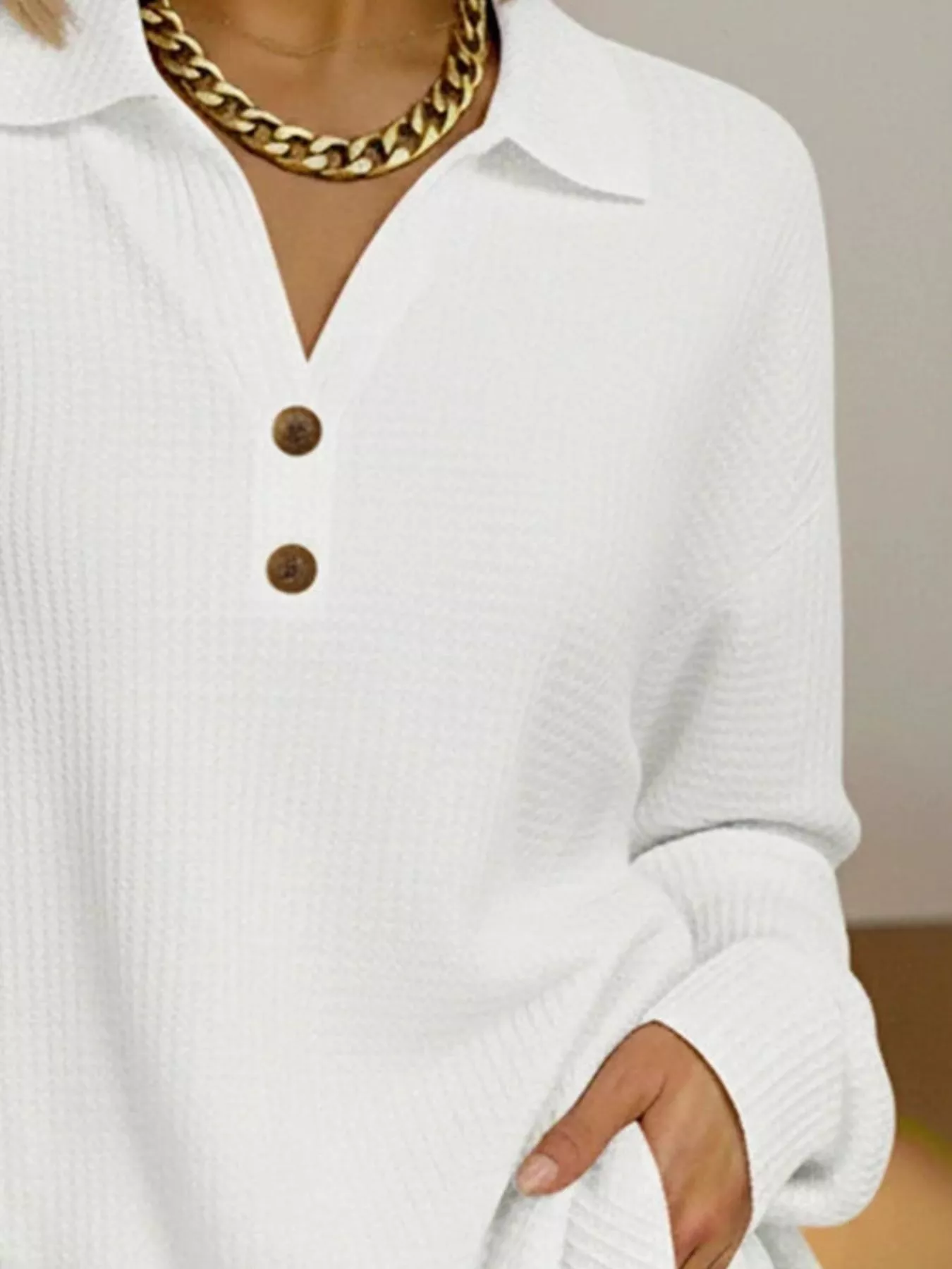 Full Size Textured Knit Decor Button Top Plus Size - Image 9