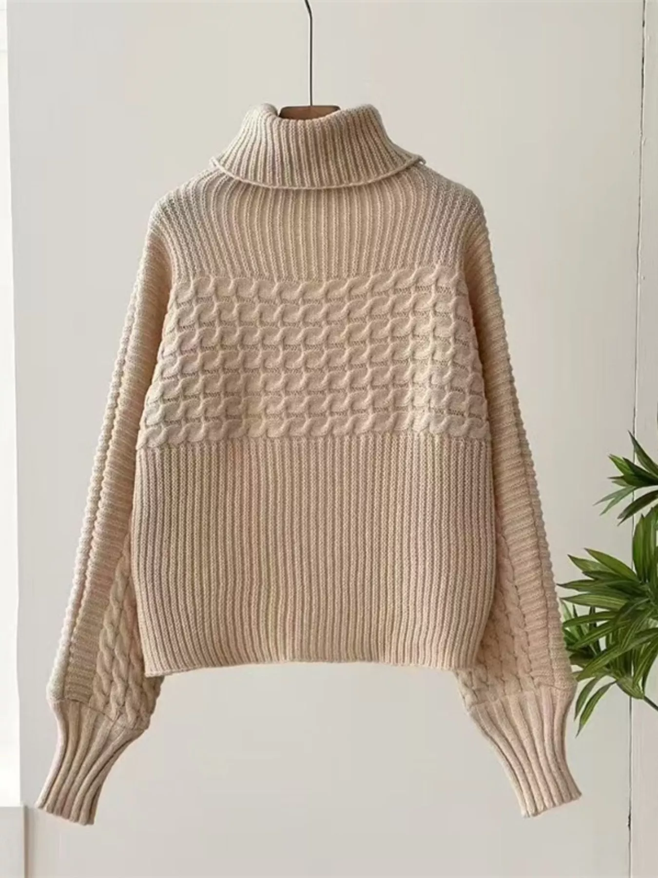 Full Size Textured Knit Turtleneck Long Sleeve Sweater Plus Size - Image 8