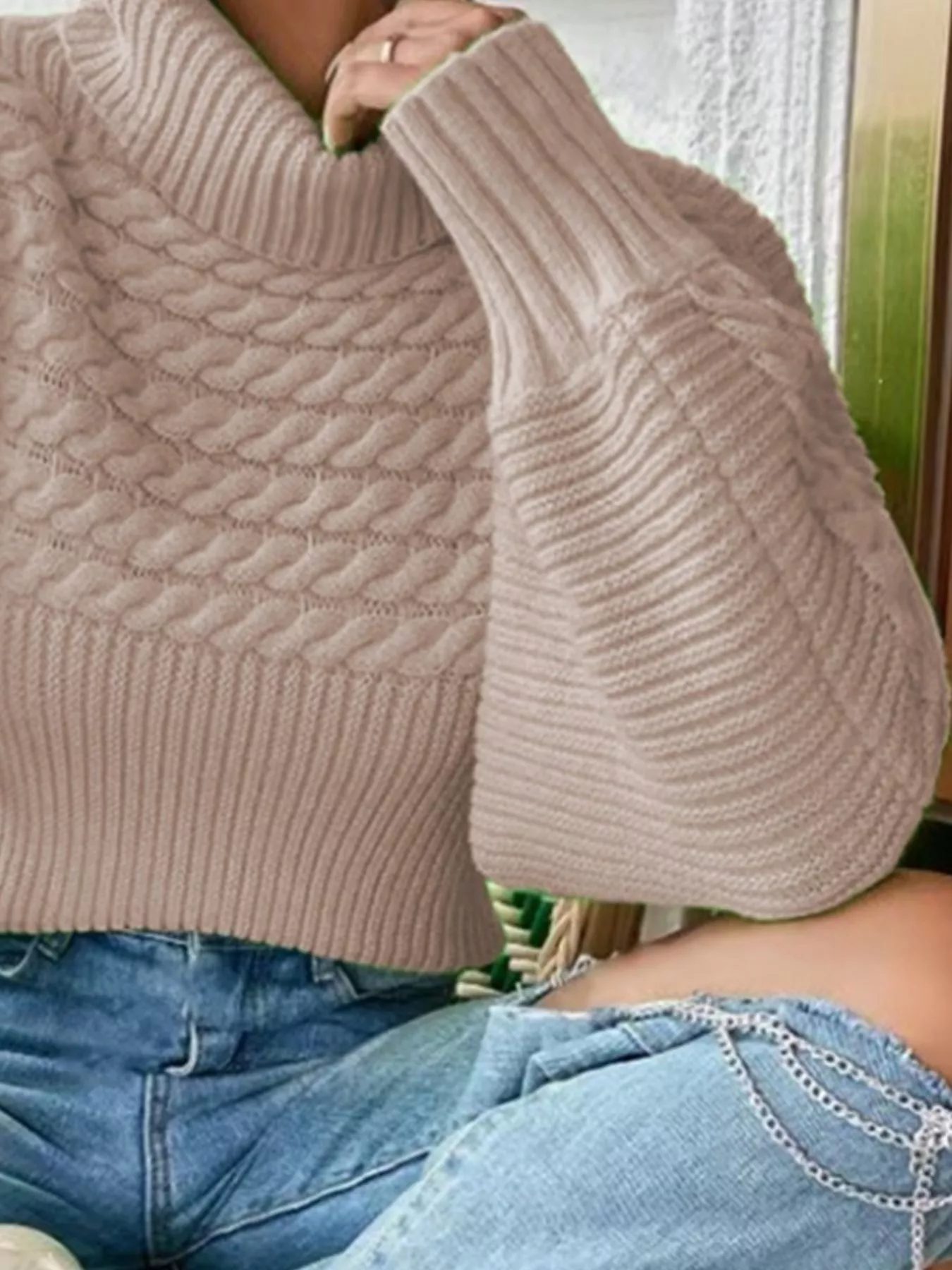 Full Size Textured Knit Turtleneck Long Sleeve Sweater Plus Size - Image 9