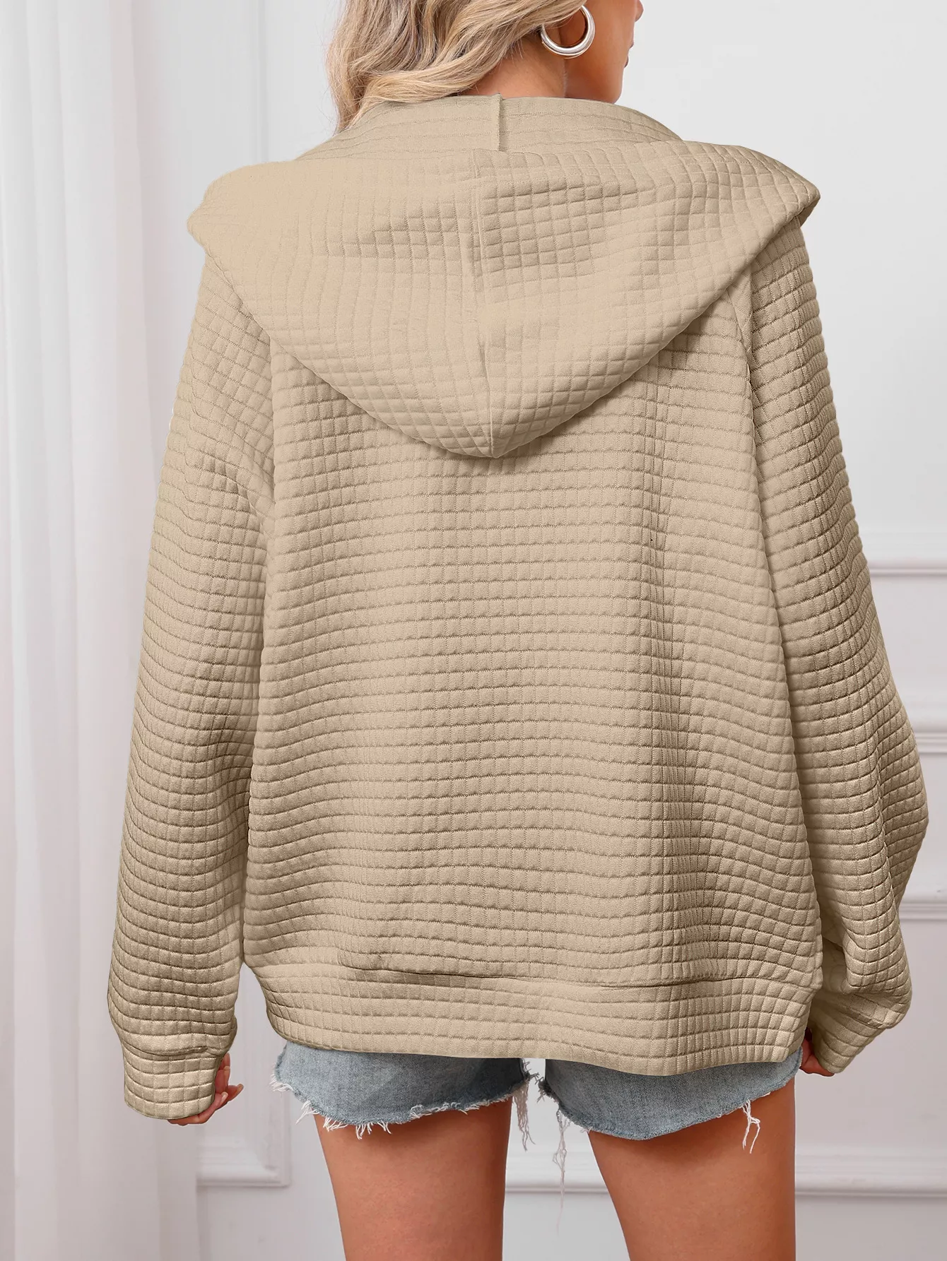 Full Size Textured Quilted Zip-Up Hooded Jacket Plus Size - Image 21